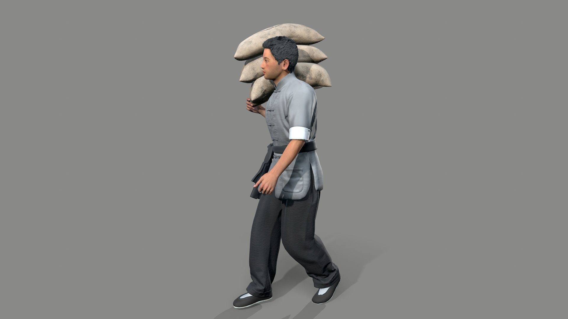builder man carrying bag Low-poly 3D model_4