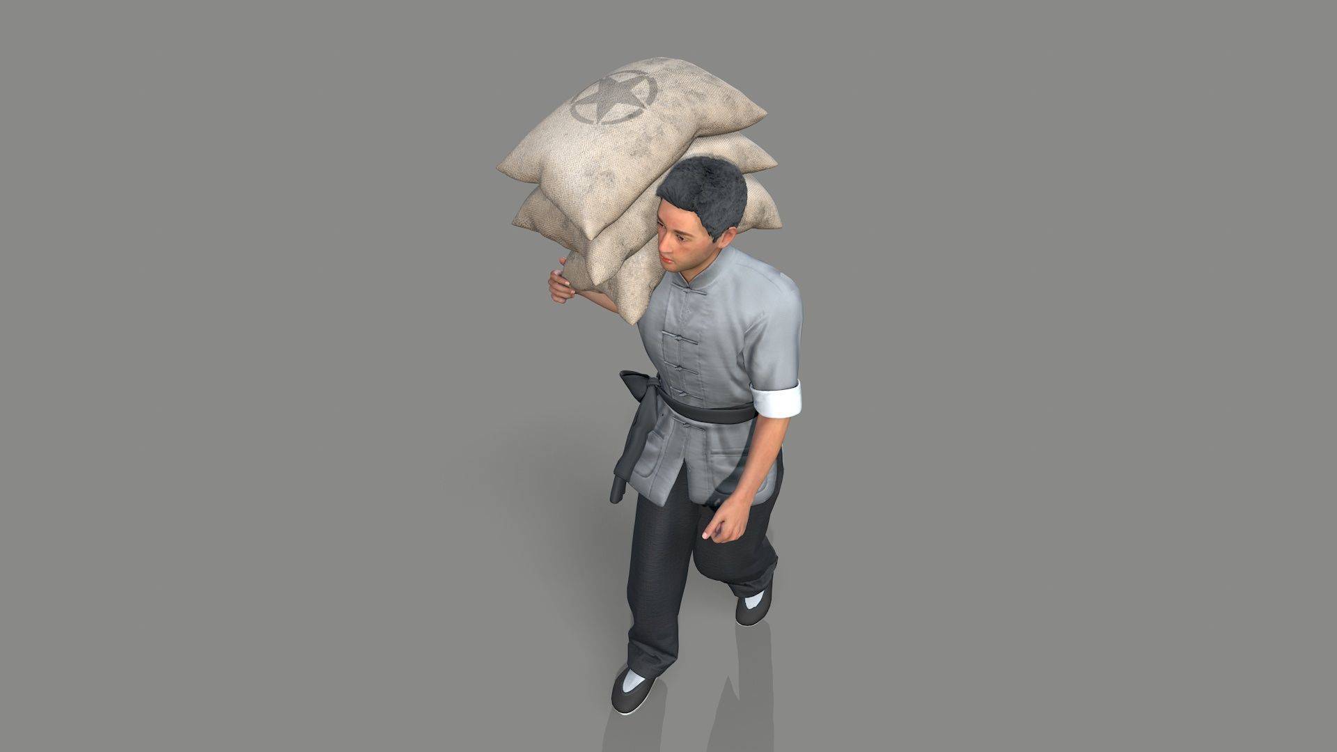 builder man carrying bag Low-poly 3D model_5