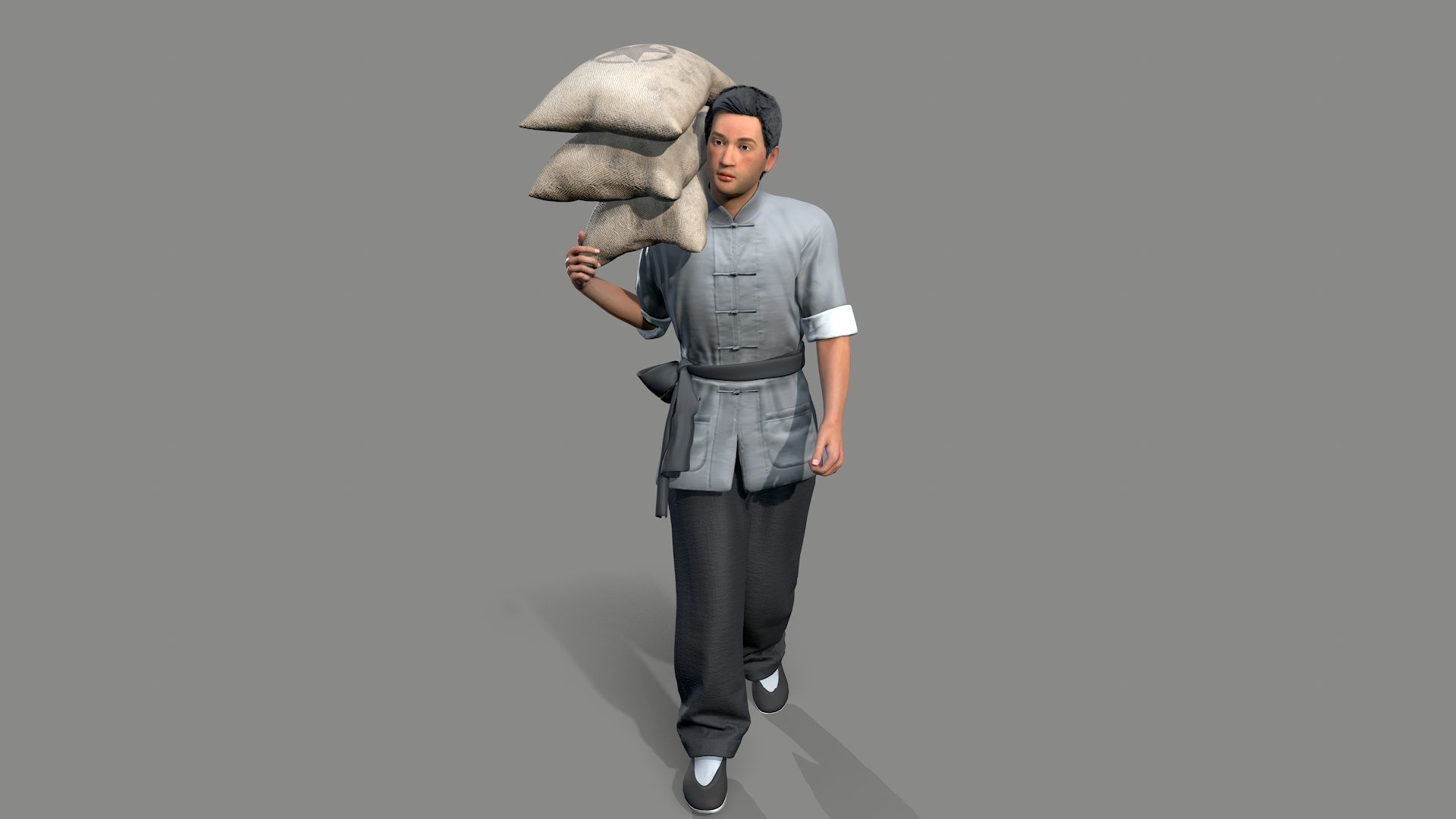 builder man carrying bag Low-poly 3D model_1