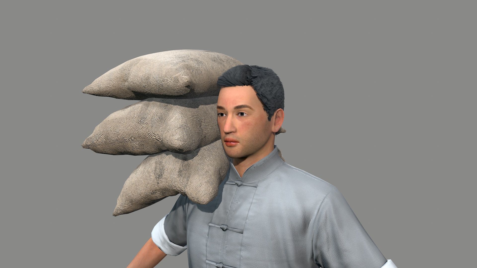 builder man carrying bag Low-poly 3D model_7