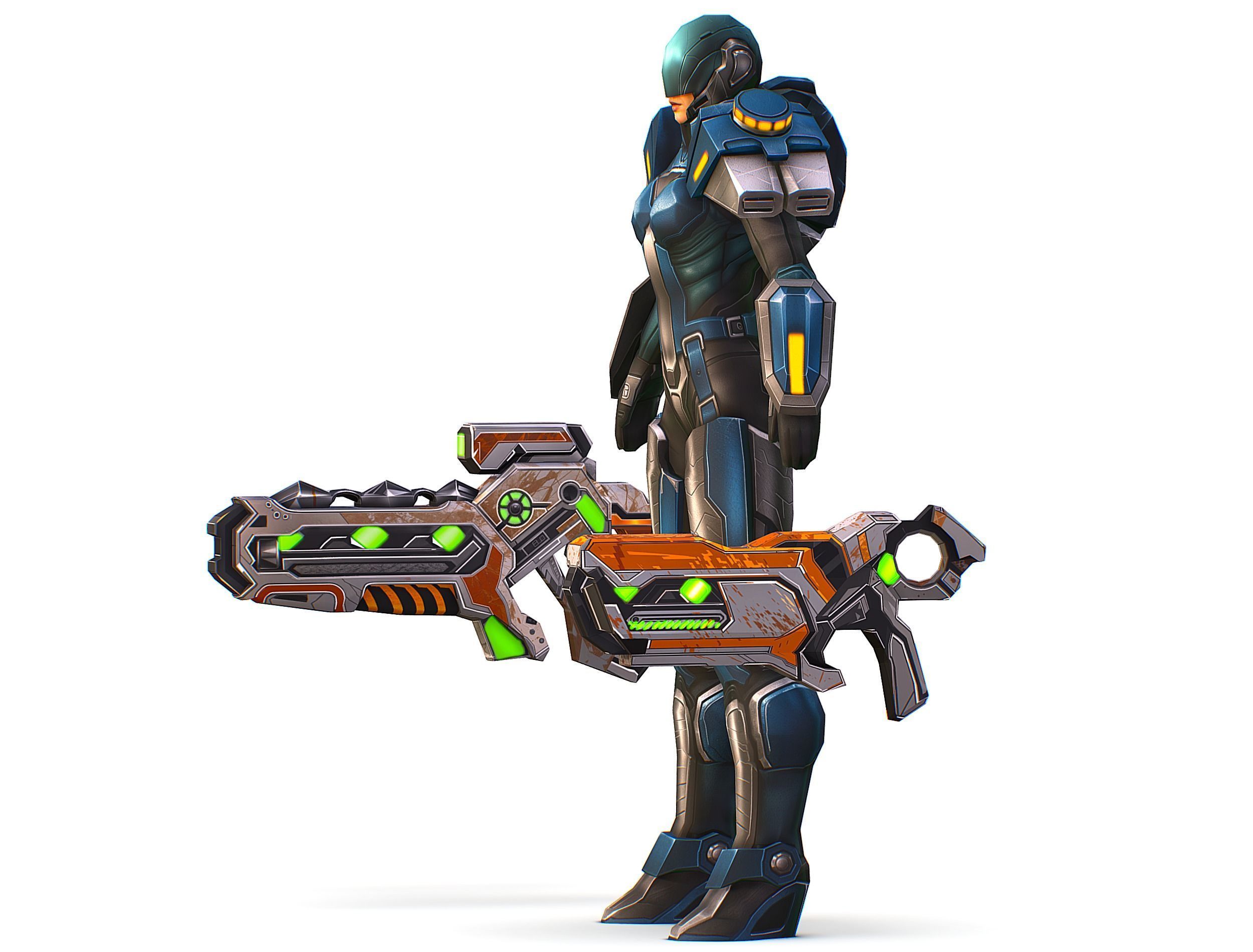 Low Poly Cyborg Soldier with Automatic Rifle and Pistol 3dsMax Low-poly 3D model_10