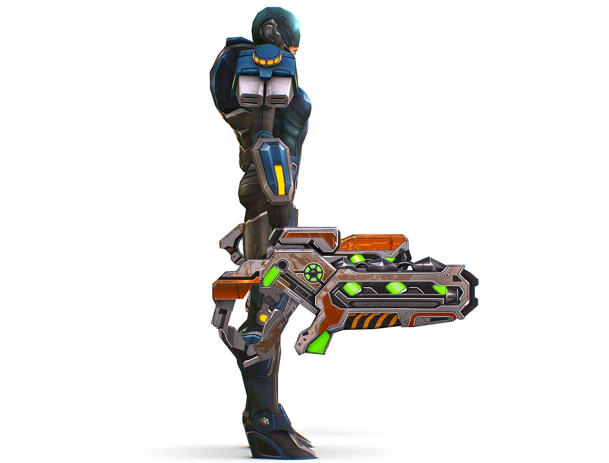 Low Poly Cyborg Soldier with Automatic Rifle and Pistol 3dsMax Low-poly 3D model_3