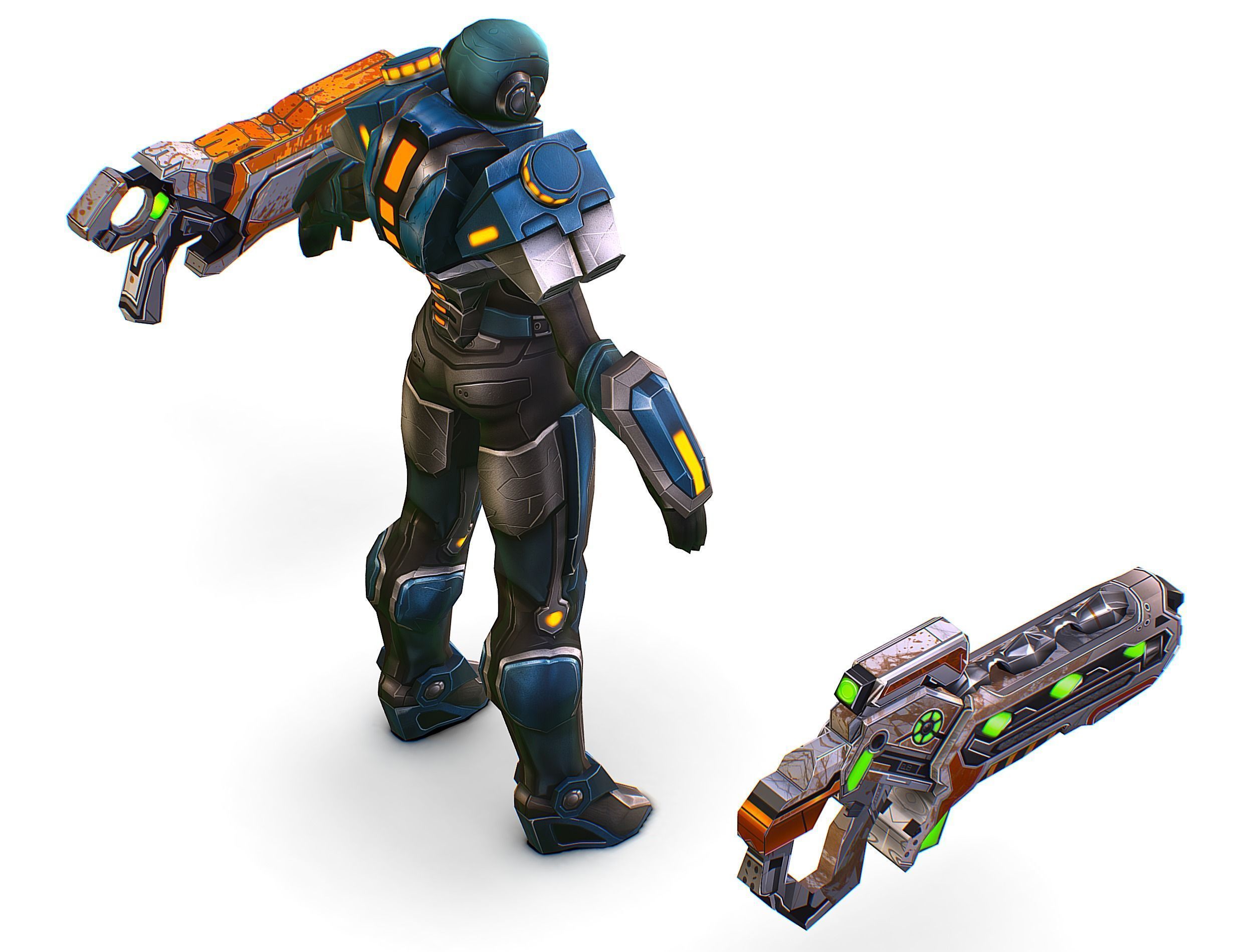 Low Poly Cyborg Soldier with Automatic Rifle and Pistol 3dsMax Low-poly 3D model_17