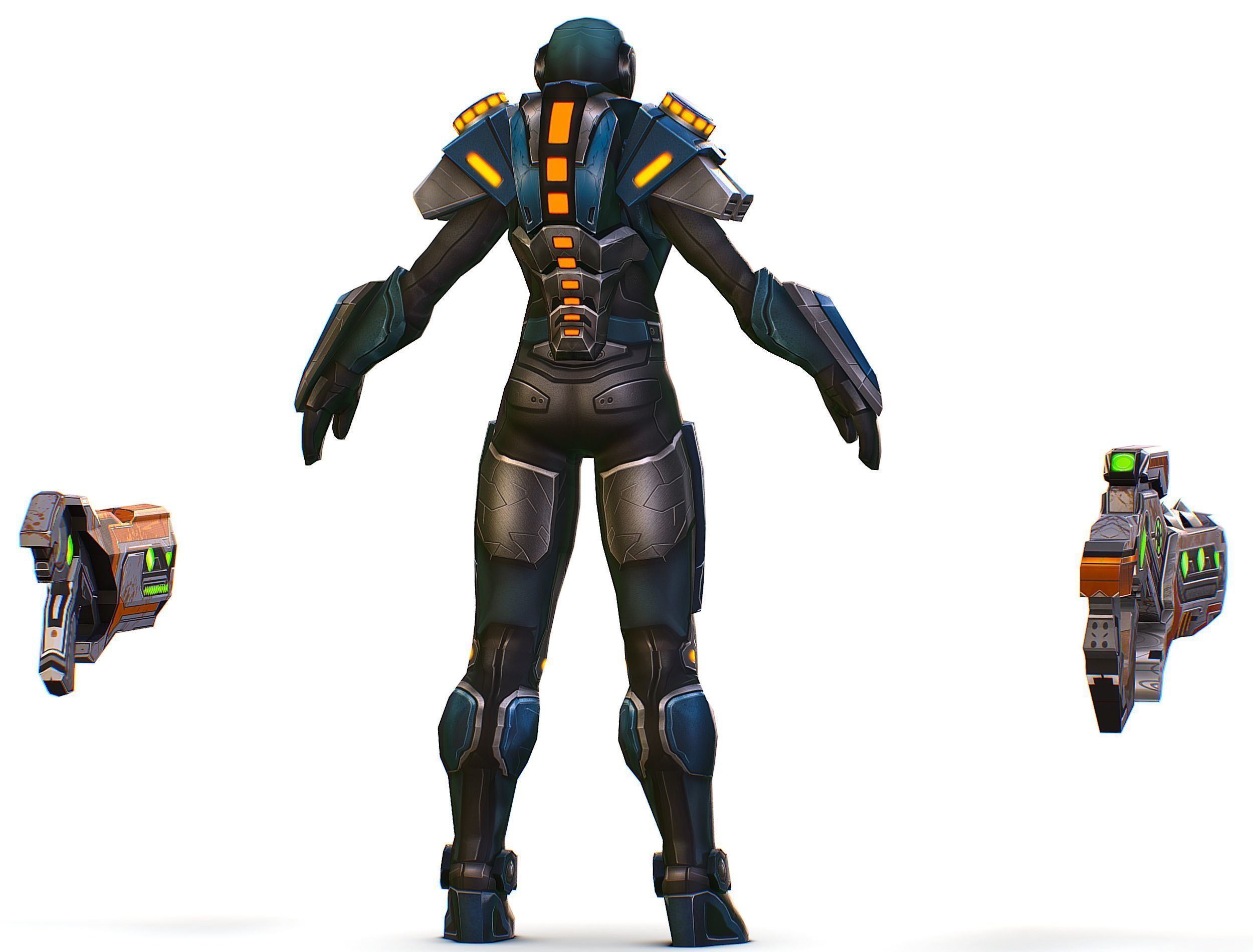 Low Poly Cyborg Soldier with Automatic Rifle and Pistol 3dsMax Low-poly 3D model_6