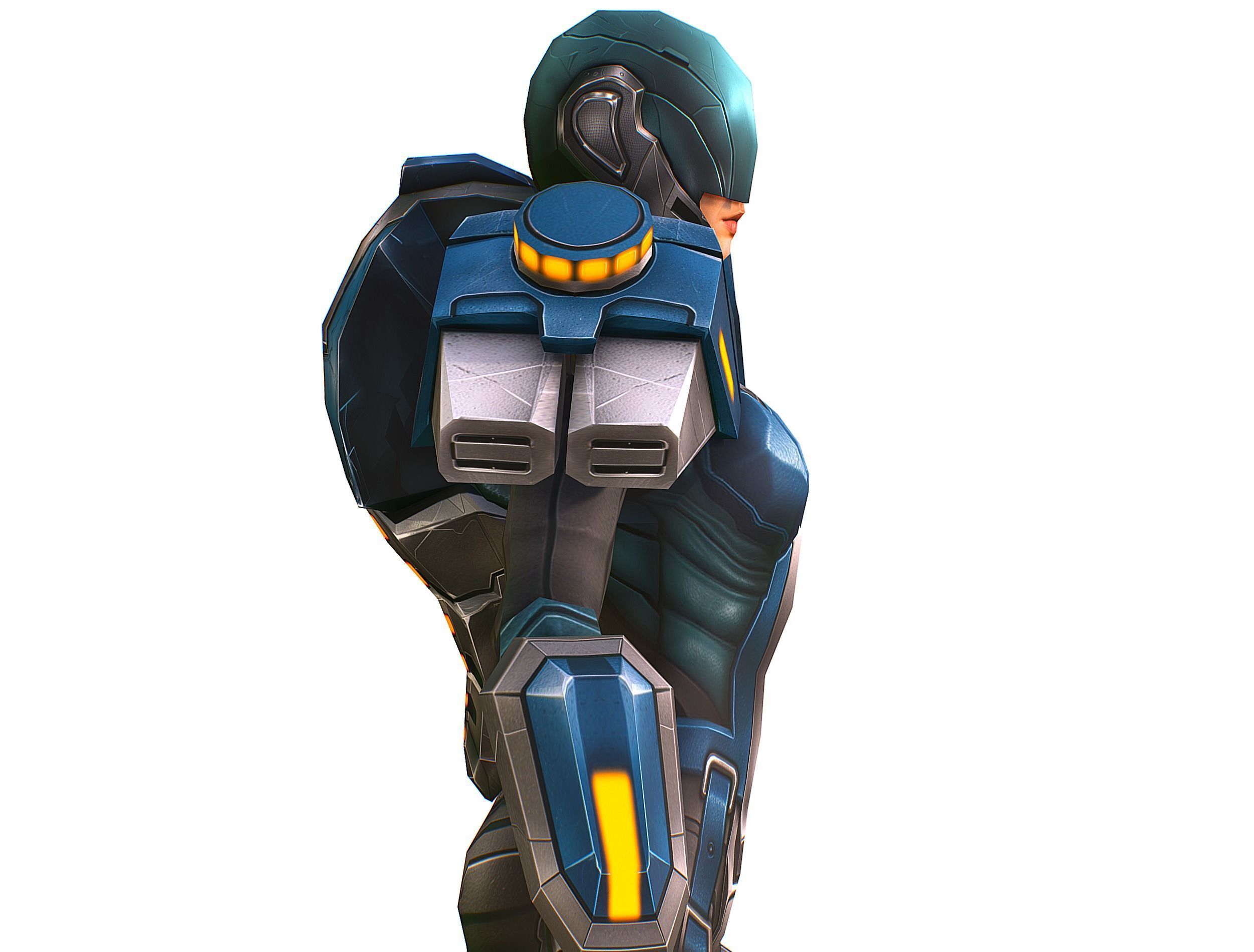 Low Poly Cyborg Soldier with Automatic Rifle and Pistol 3dsMax Low-poly 3D model_33