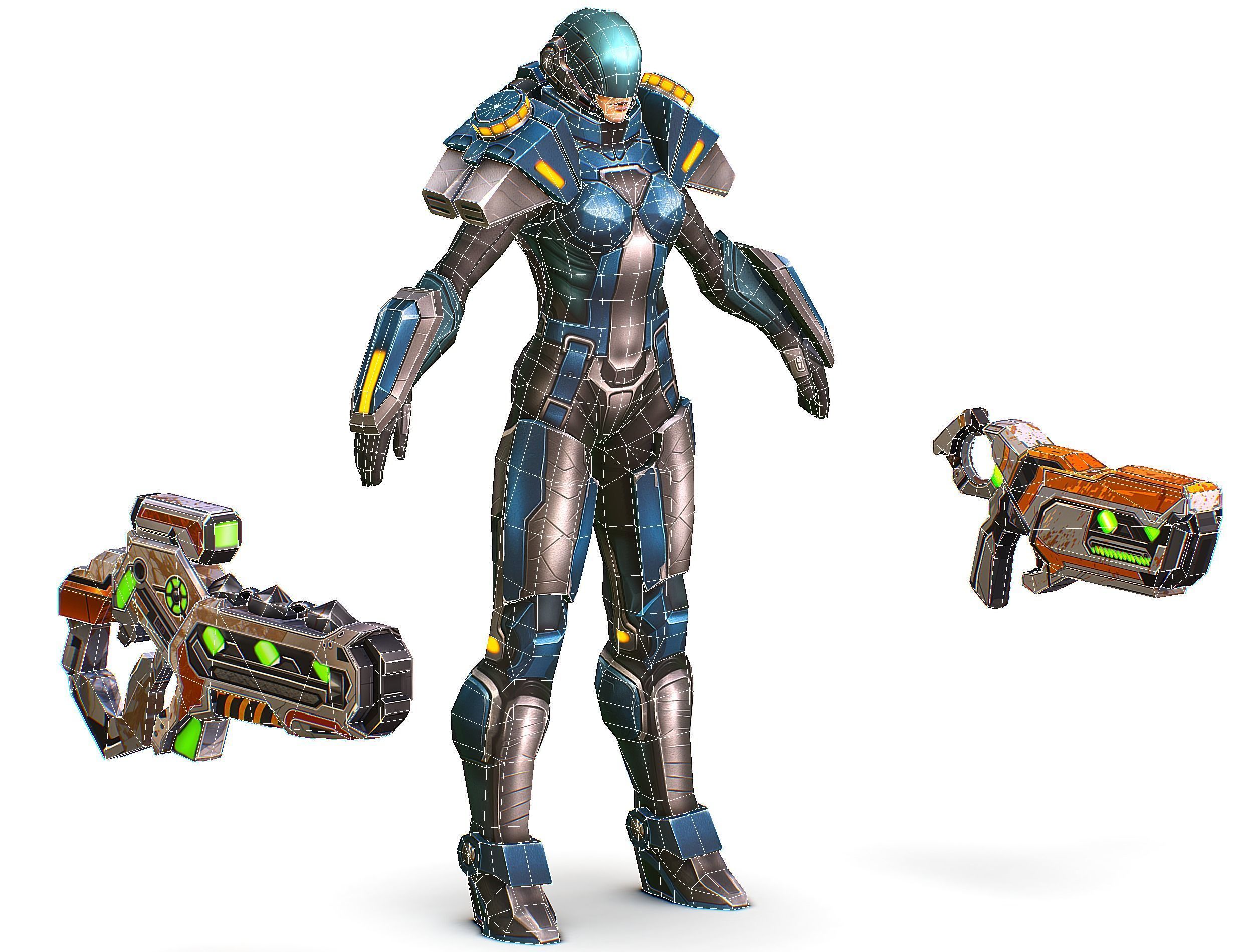 Low Poly Cyborg Soldier with Automatic Rifle and Pistol 3dsMax Low-poly 3D model_55