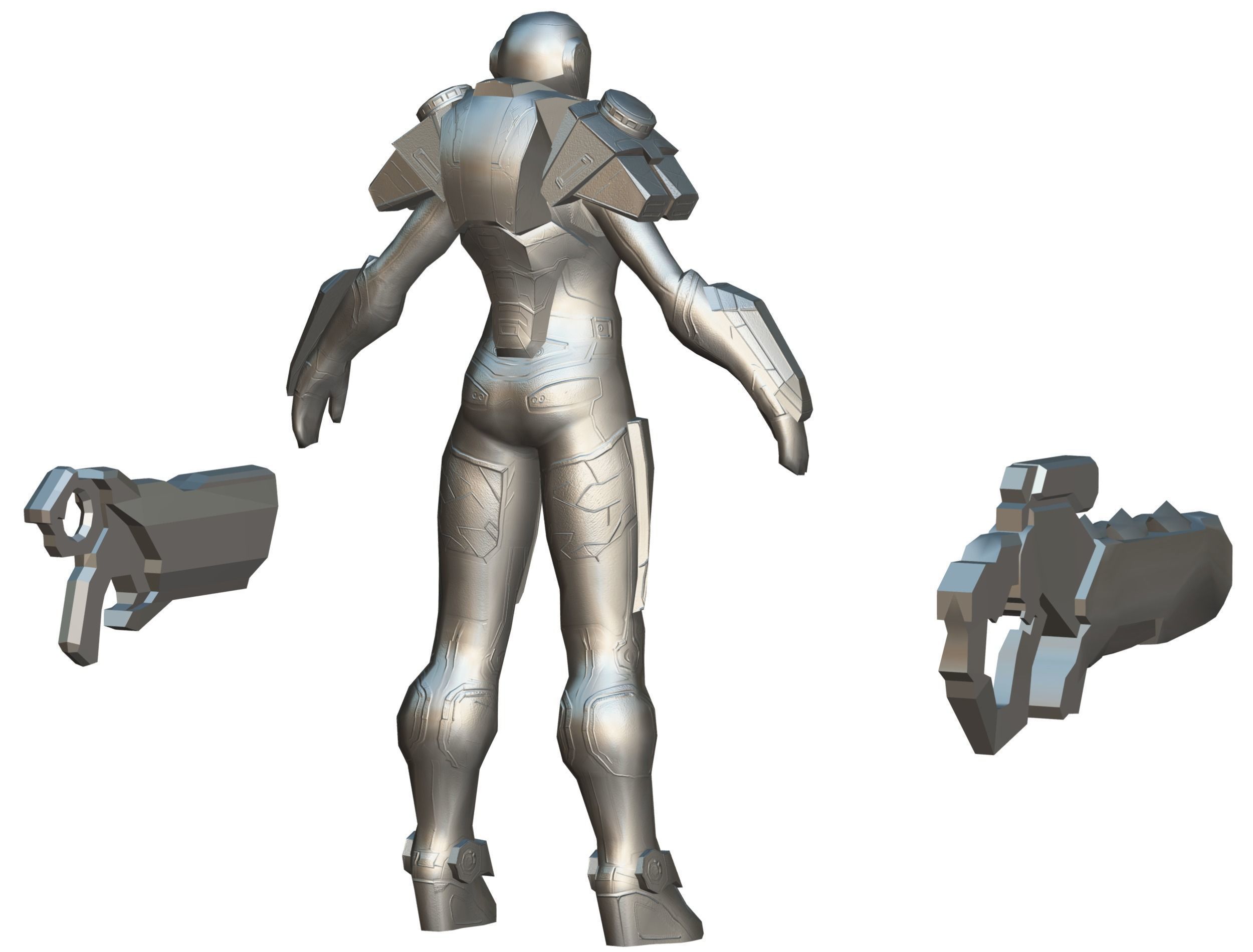 Low Poly Cyborg Soldier with Automatic Rifle and Pistol 3dsMax Low-poly 3D model_61