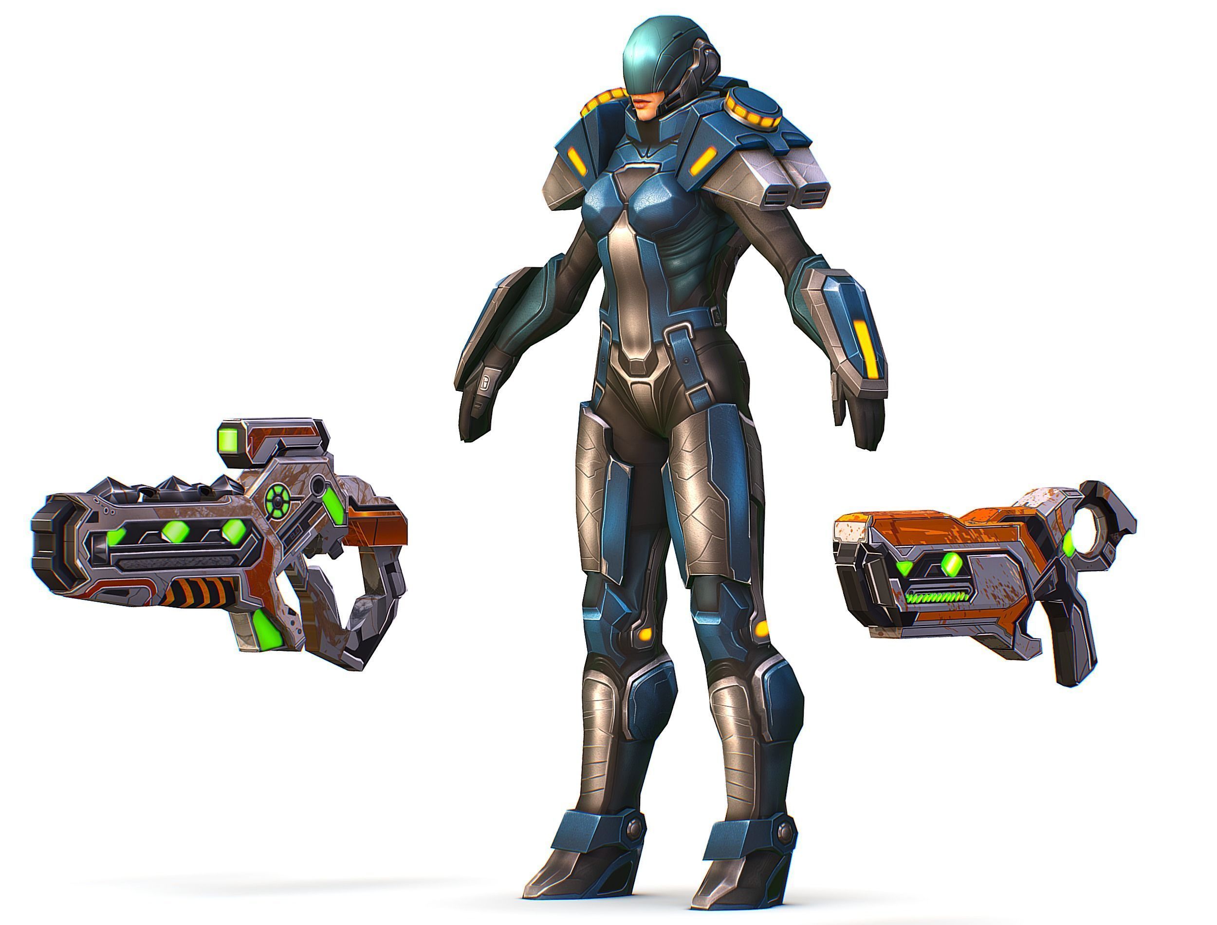 Low Poly Cyborg Soldier with Automatic Rifle and Pistol 3dsMax Low-poly 3D model_11