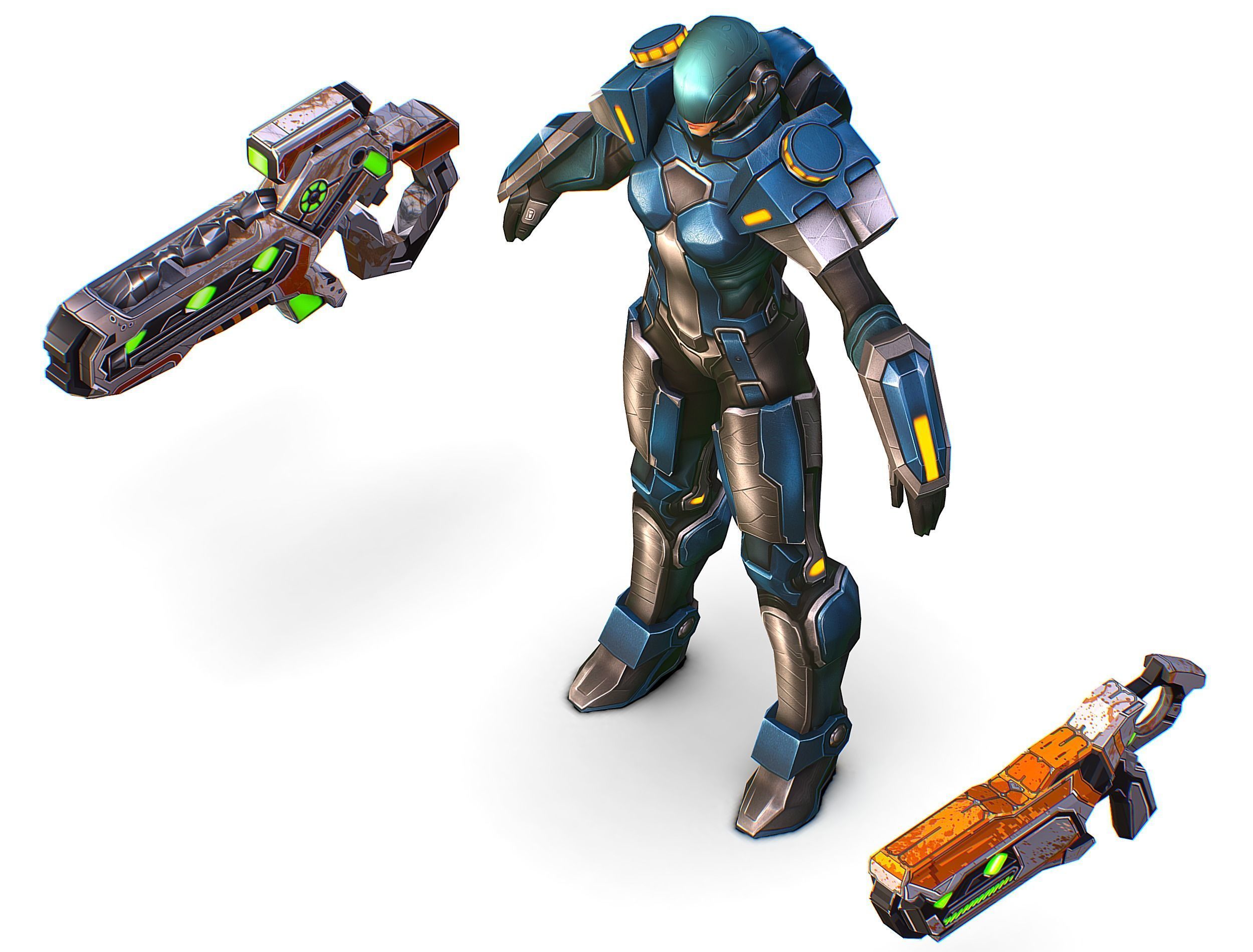 Low Poly Cyborg Soldier with Automatic Rifle and Pistol 3dsMax Low-poly 3D model_15