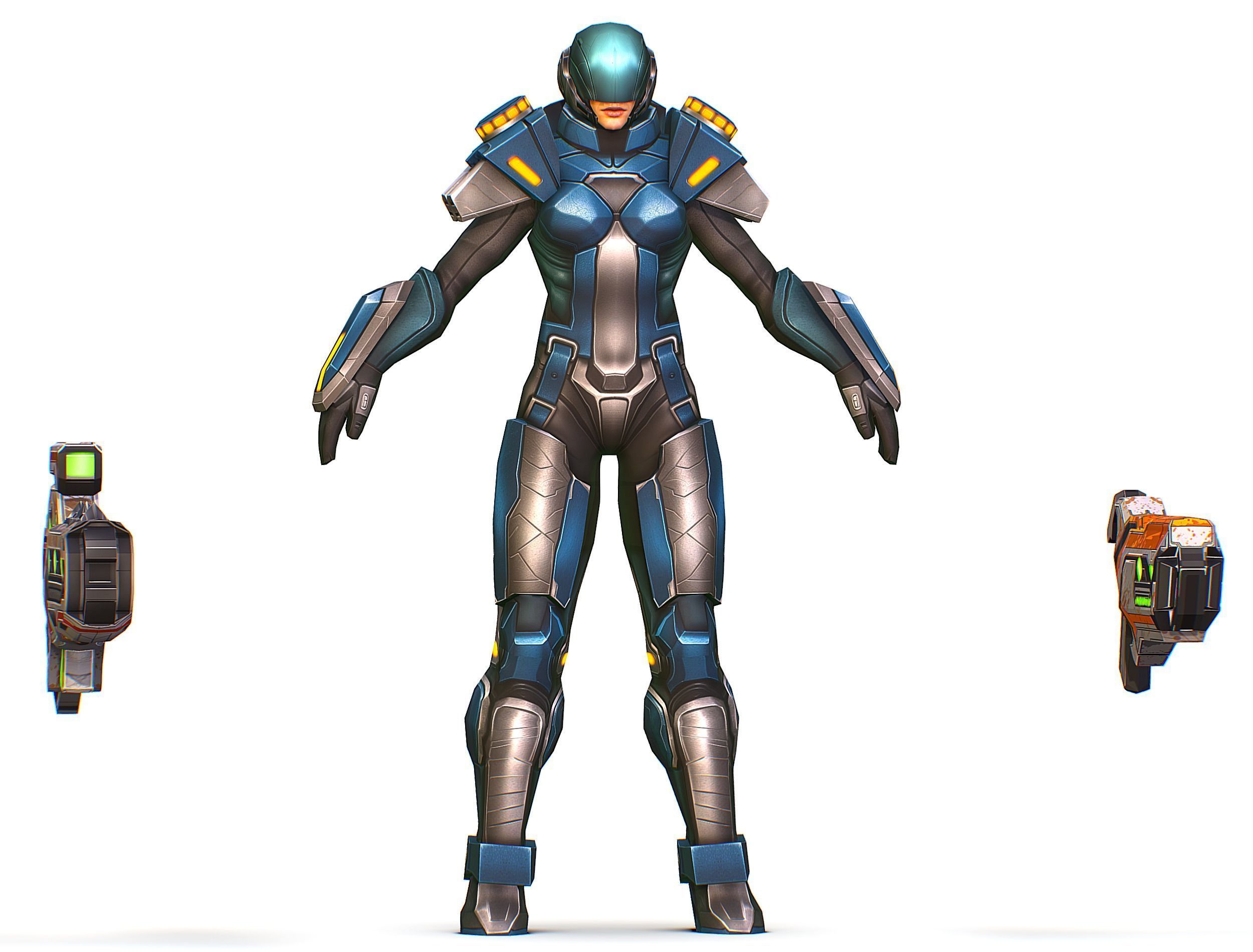 Low Poly Cyborg Soldier with Automatic Rifle and Pistol 3dsMax Low-poly 3D model_13