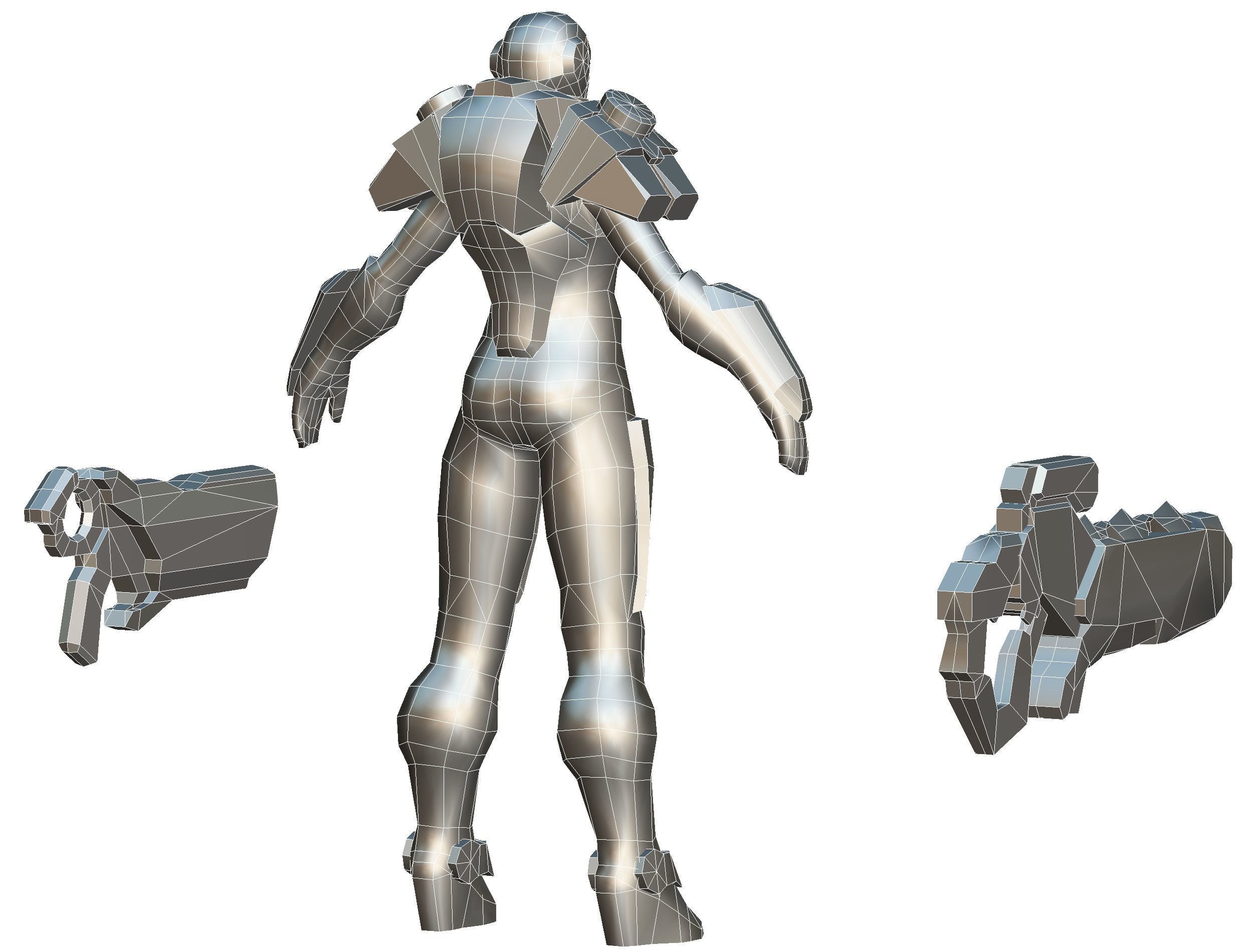 Low Poly Cyborg Soldier with Automatic Rifle and Pistol 3dsMax Low-poly 3D model_60
