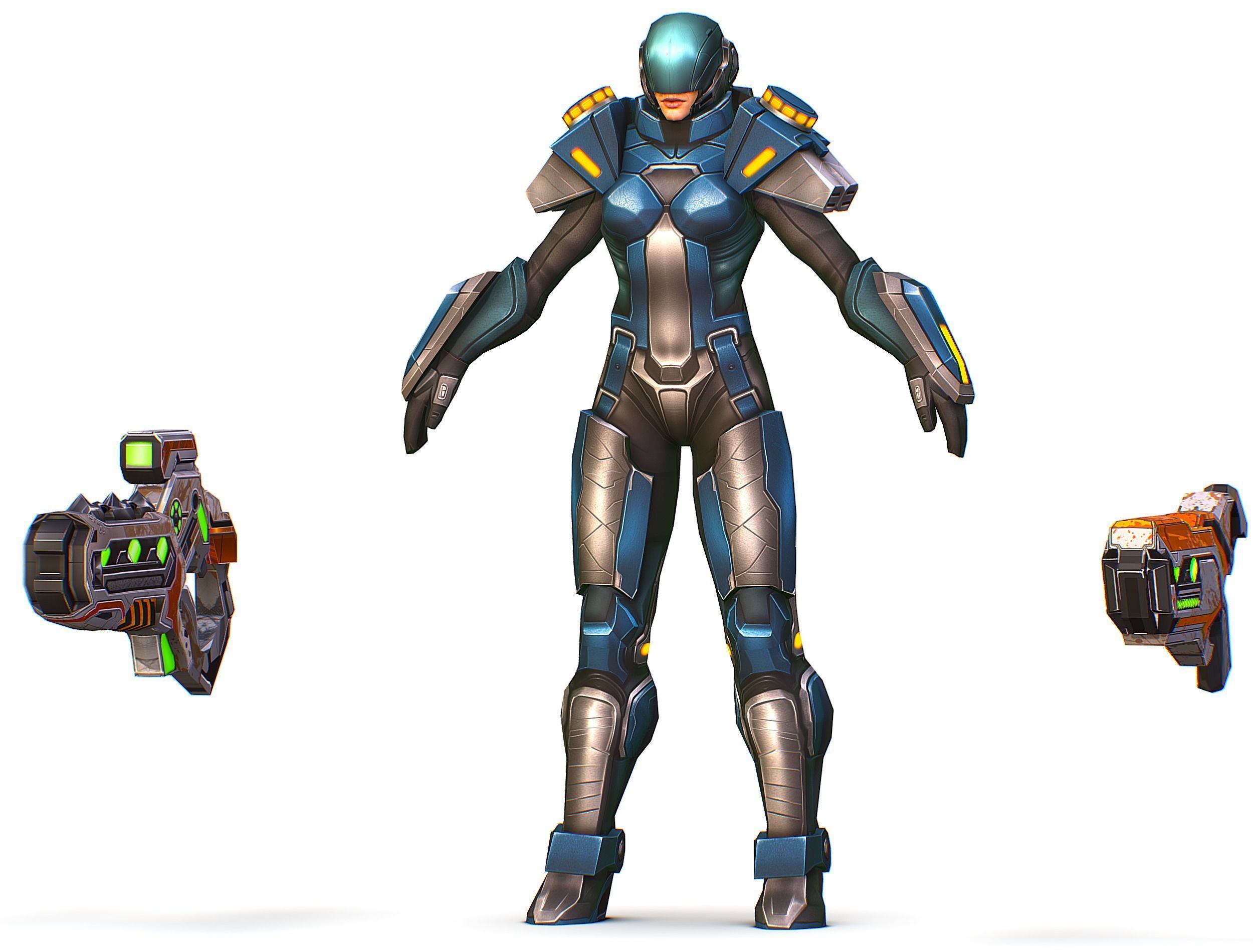 Low Poly Cyborg Soldier with Automatic Rifle and Pistol 3dsMax Low-poly 3D model_12