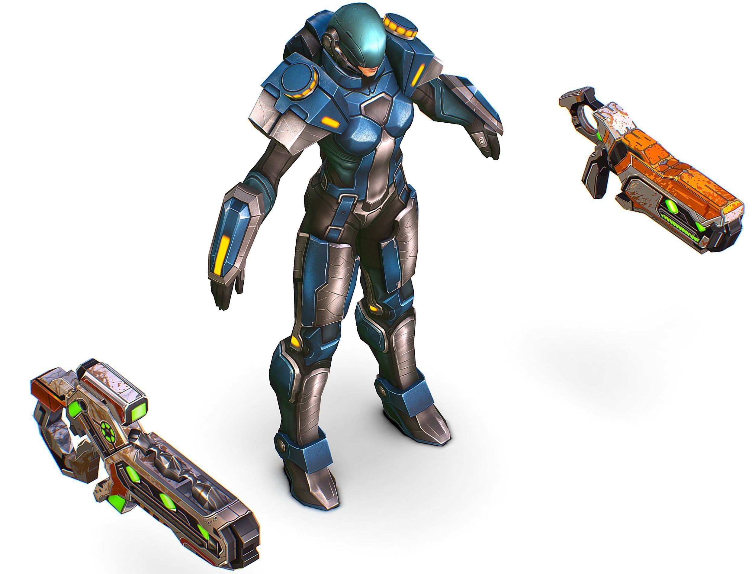 Low Poly Cyborg Soldier with Automatic Rifle and Pistol 3dsMax Low-poly 3D model_16