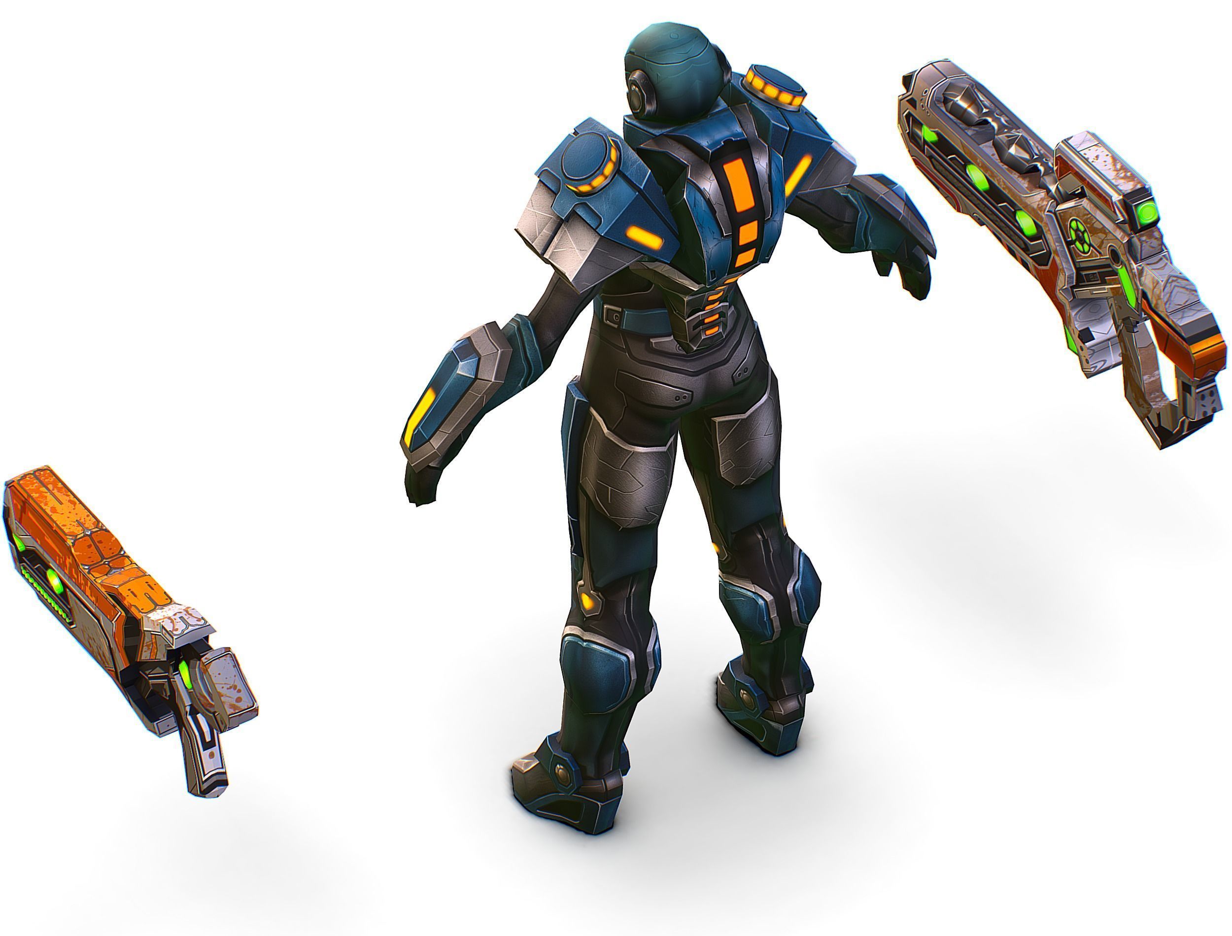 Low Poly Cyborg Soldier with Automatic Rifle and Pistol 3dsMax Low-poly 3D model_18