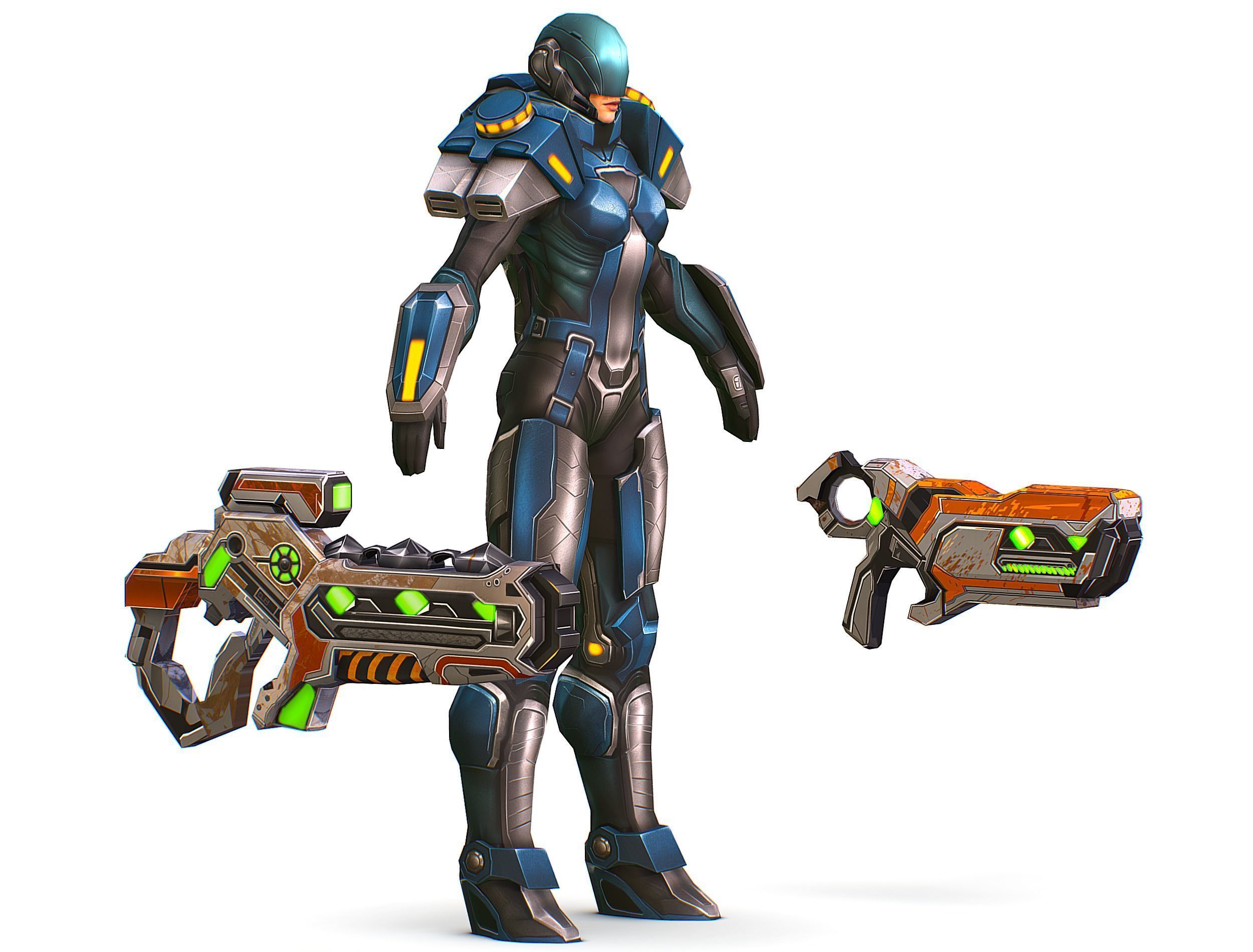 Low Poly Cyborg Soldier with Automatic Rifle and Pistol 3dsMax Low-poly 3D model_1