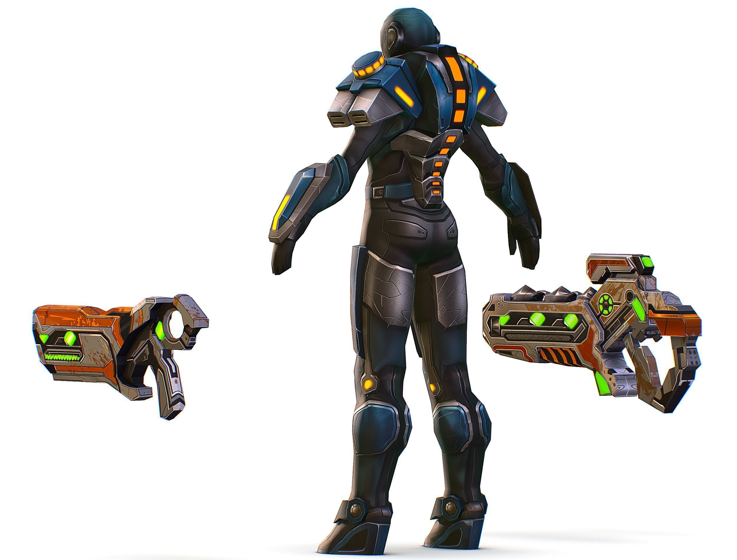 Low Poly Cyborg Soldier with Automatic Rifle and Pistol 3dsMax Low-poly 3D model_8