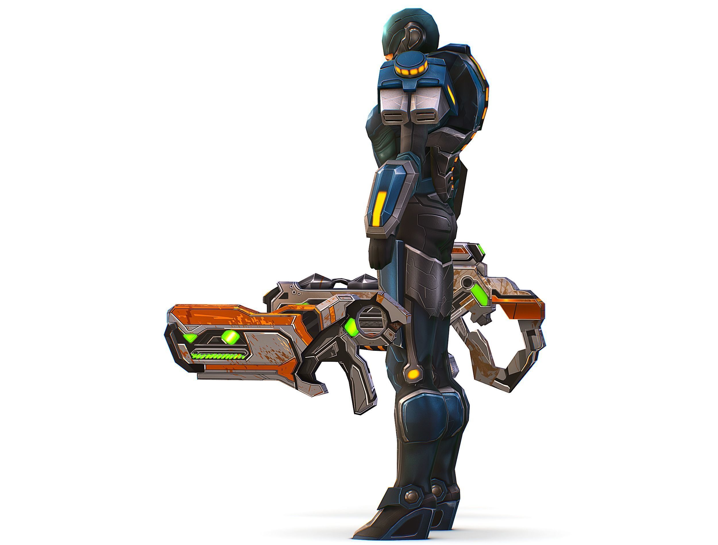 Low Poly Cyborg Soldier with Automatic Rifle and Pistol 3dsMax Low-poly 3D model_9