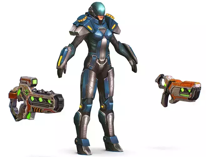 Low Poly Cyborg Soldier with Automatic Rifle and Pistol 3dsMax Low-poly 3D model Low Poly Cyborg Soldier with Automatic Rifle and Pistol 3dsMax Low-poly 3D model