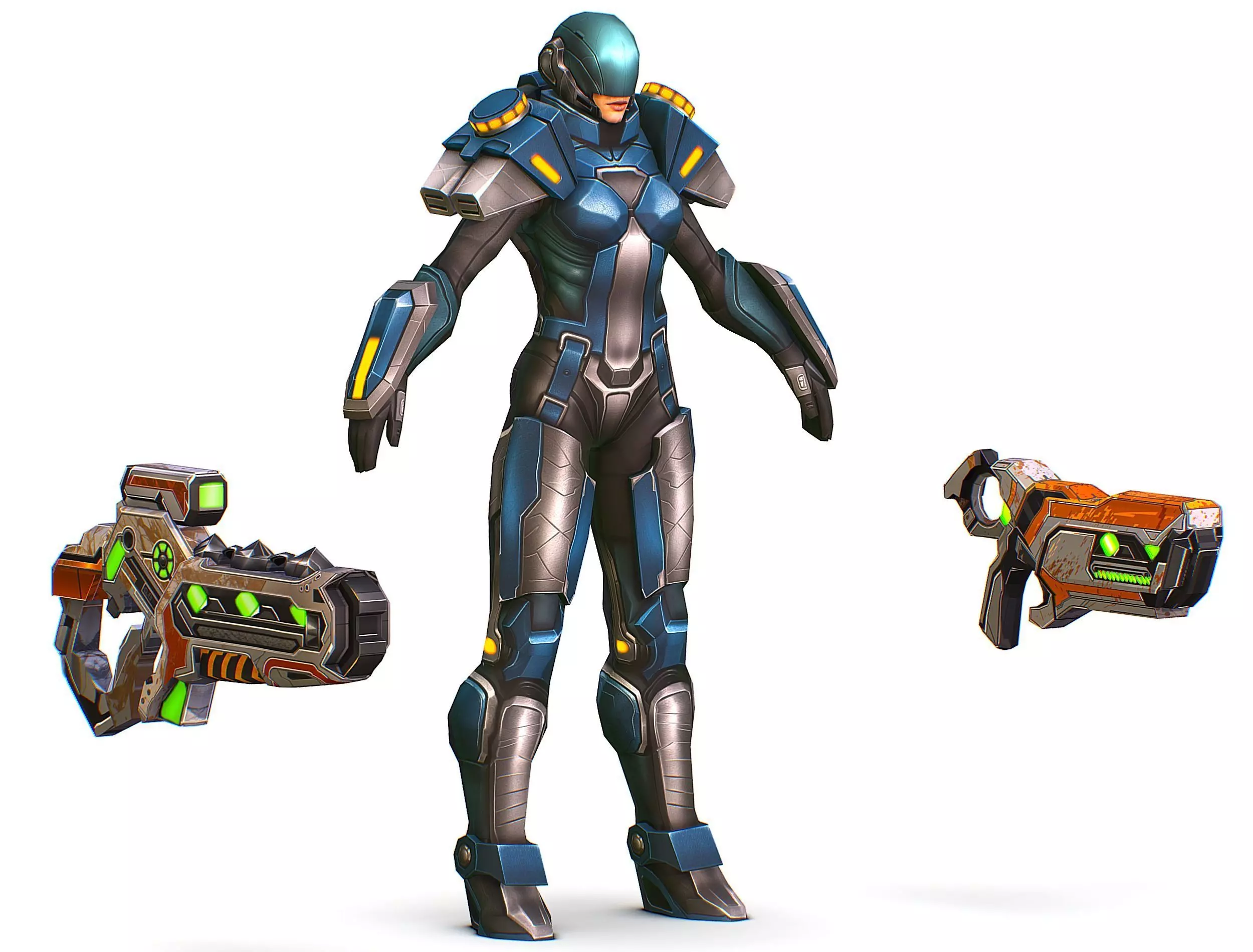 Low Poly Cyborg Soldier with Automatic Rifle and Pistol 3dsMax Low-poly 3D model_0