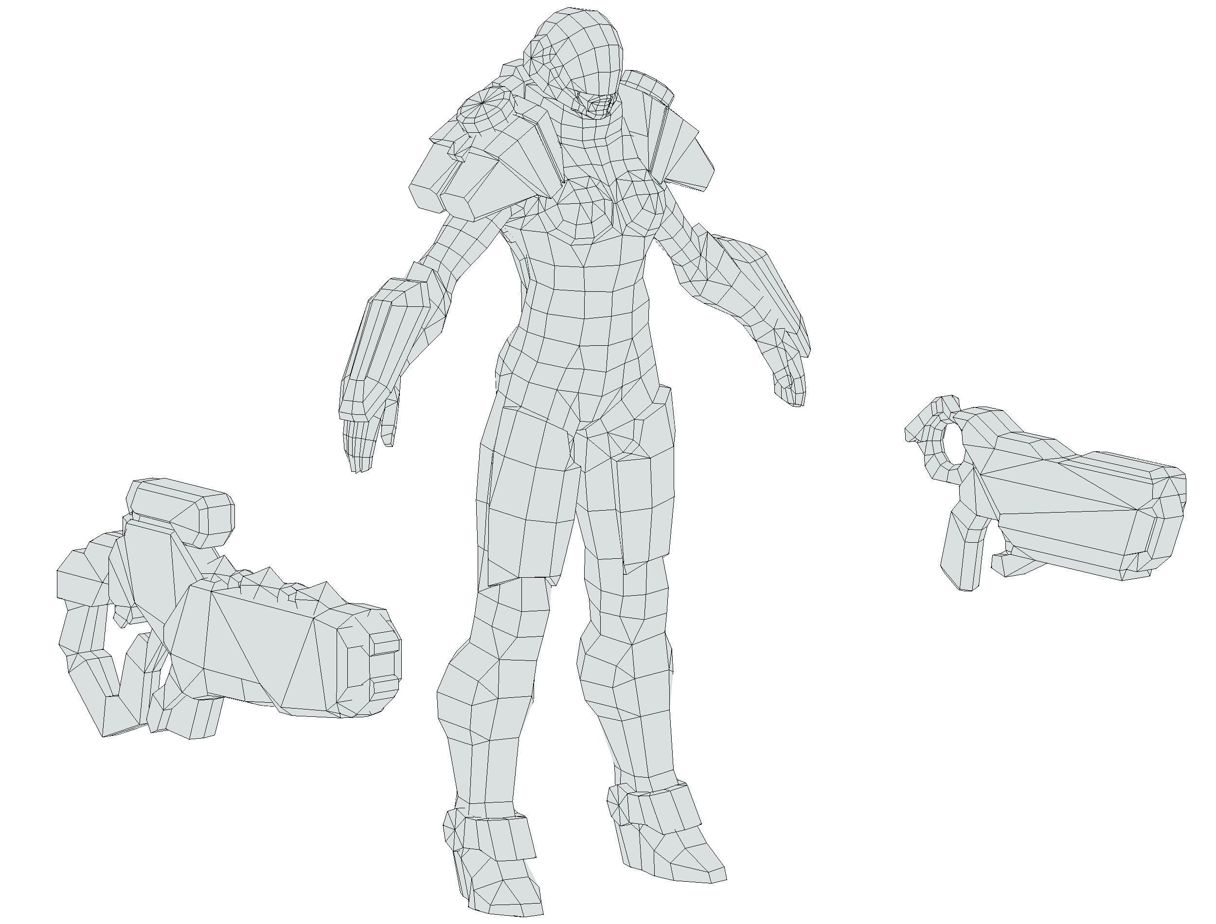 Low Poly Cyborg Soldier with Automatic Rifle and Pistol 3dsMax Low-poly 3D model_58