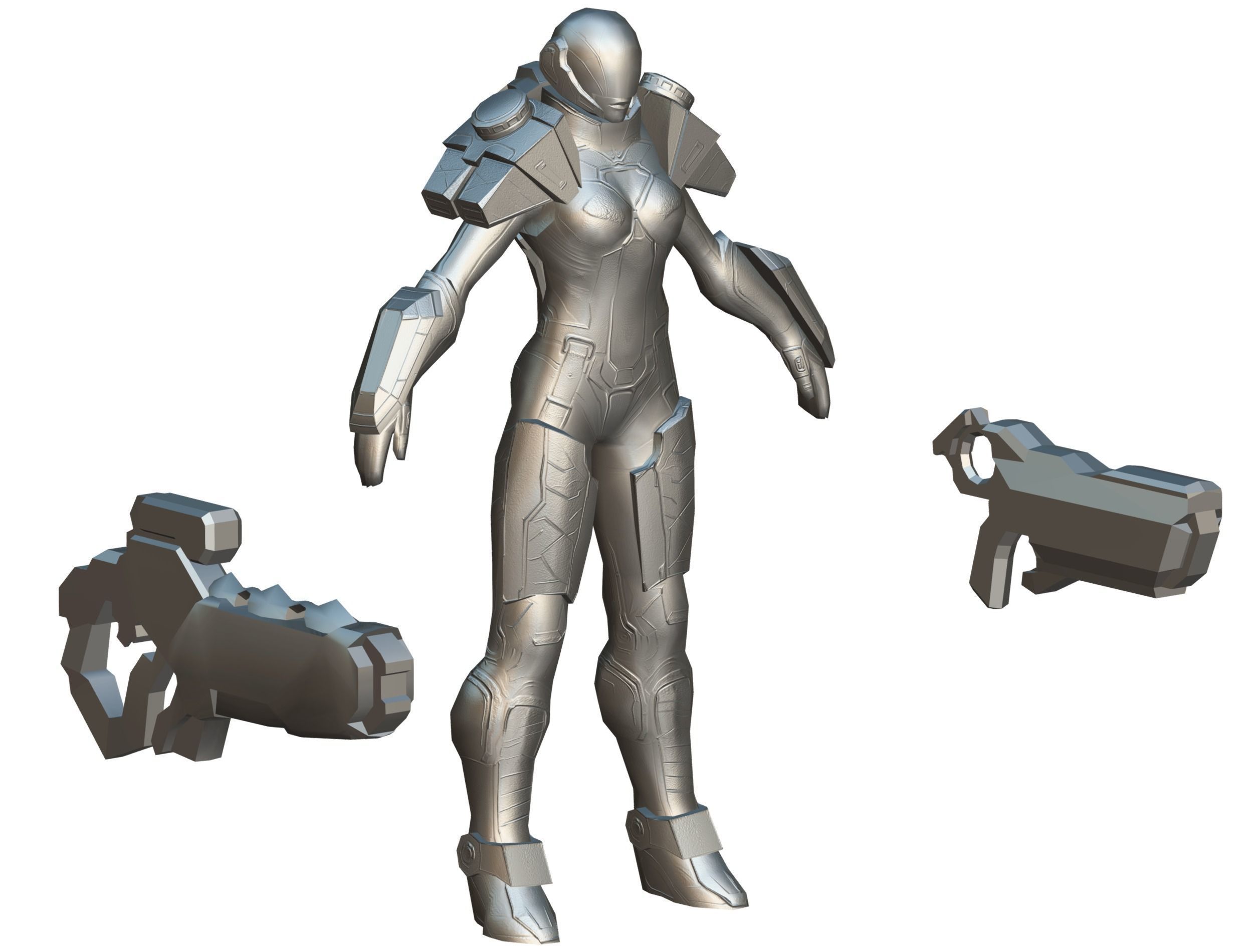 Low Poly Cyborg Soldier with Automatic Rifle and Pistol 3dsMax Low-poly 3D model_57