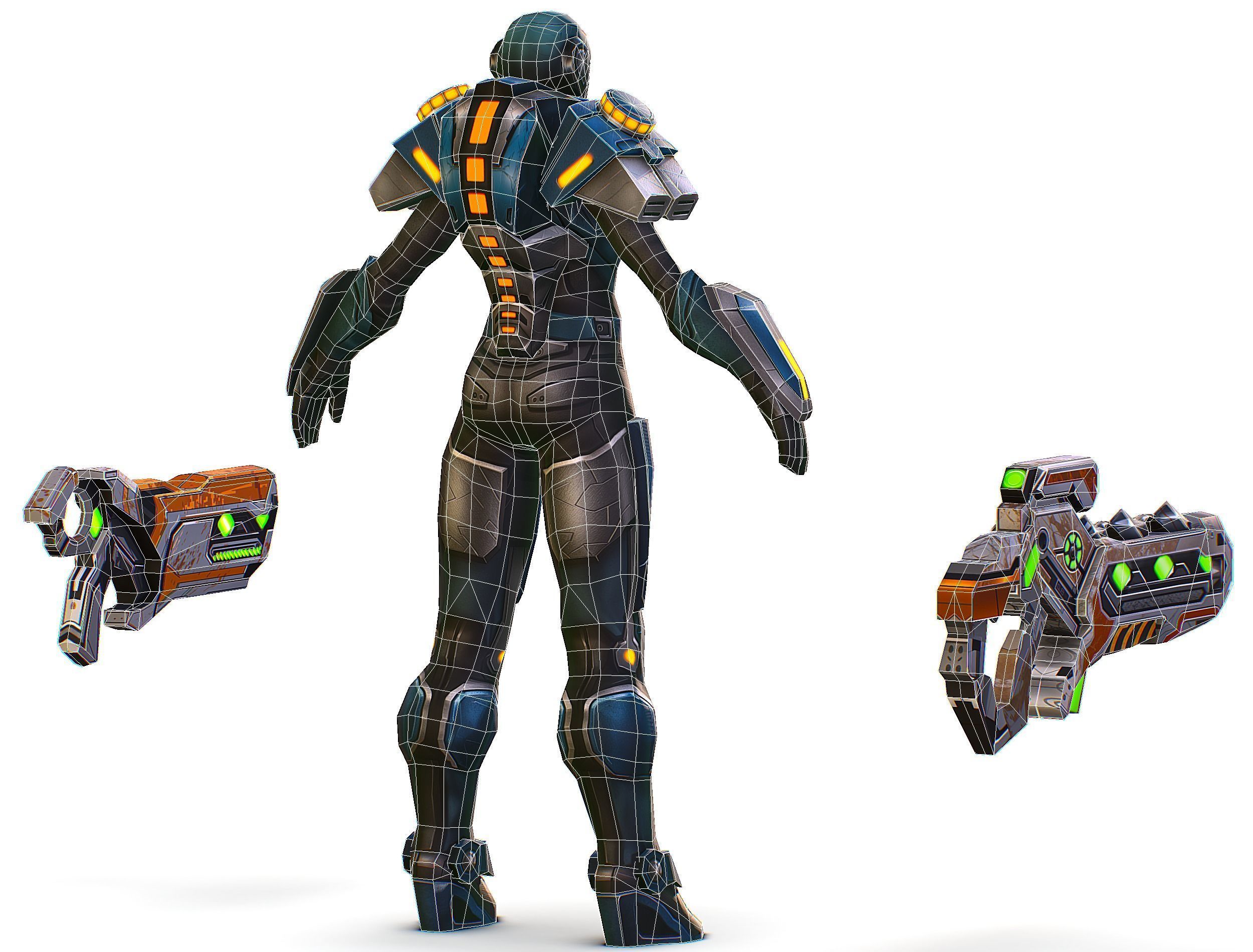 Low Poly Cyborg Soldier with Automatic Rifle and Pistol 3dsMax Low-poly 3D model_59