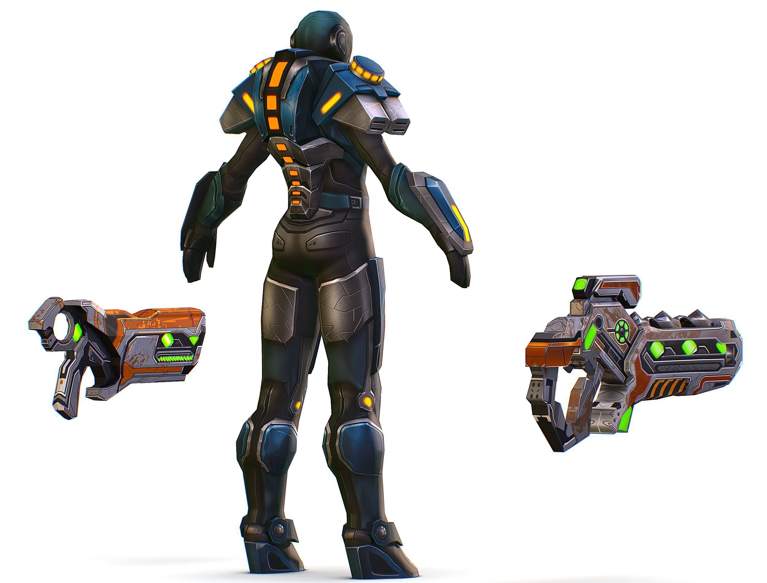 Low Poly Cyborg Soldier with Automatic Rifle and Pistol 3dsMax Low-poly 3D model_5