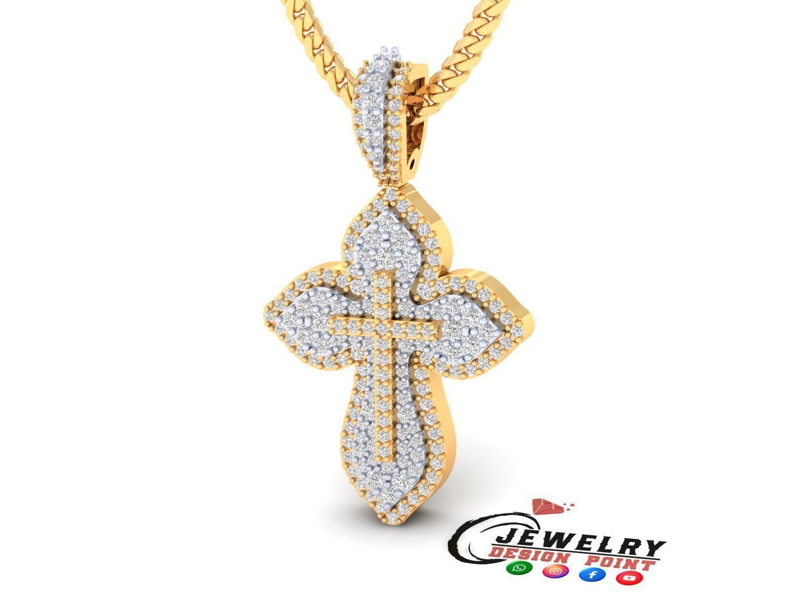 Custom Cross Diamond Pendant - Crucifixion Cross Necklace 3D print model_2