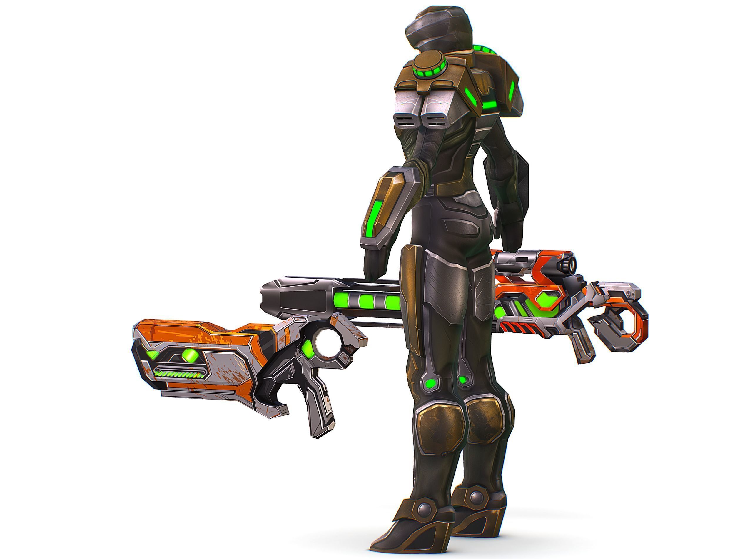 Cartoon Sci-Fi Cyborg Drone Sniper Soldier Low-poly 3D model_11