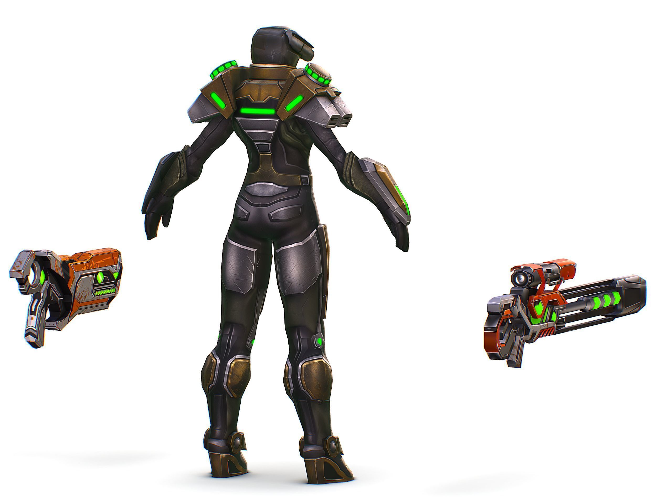 Cartoon Sci-Fi Cyborg Drone Sniper Soldier Low-poly 3D model_7