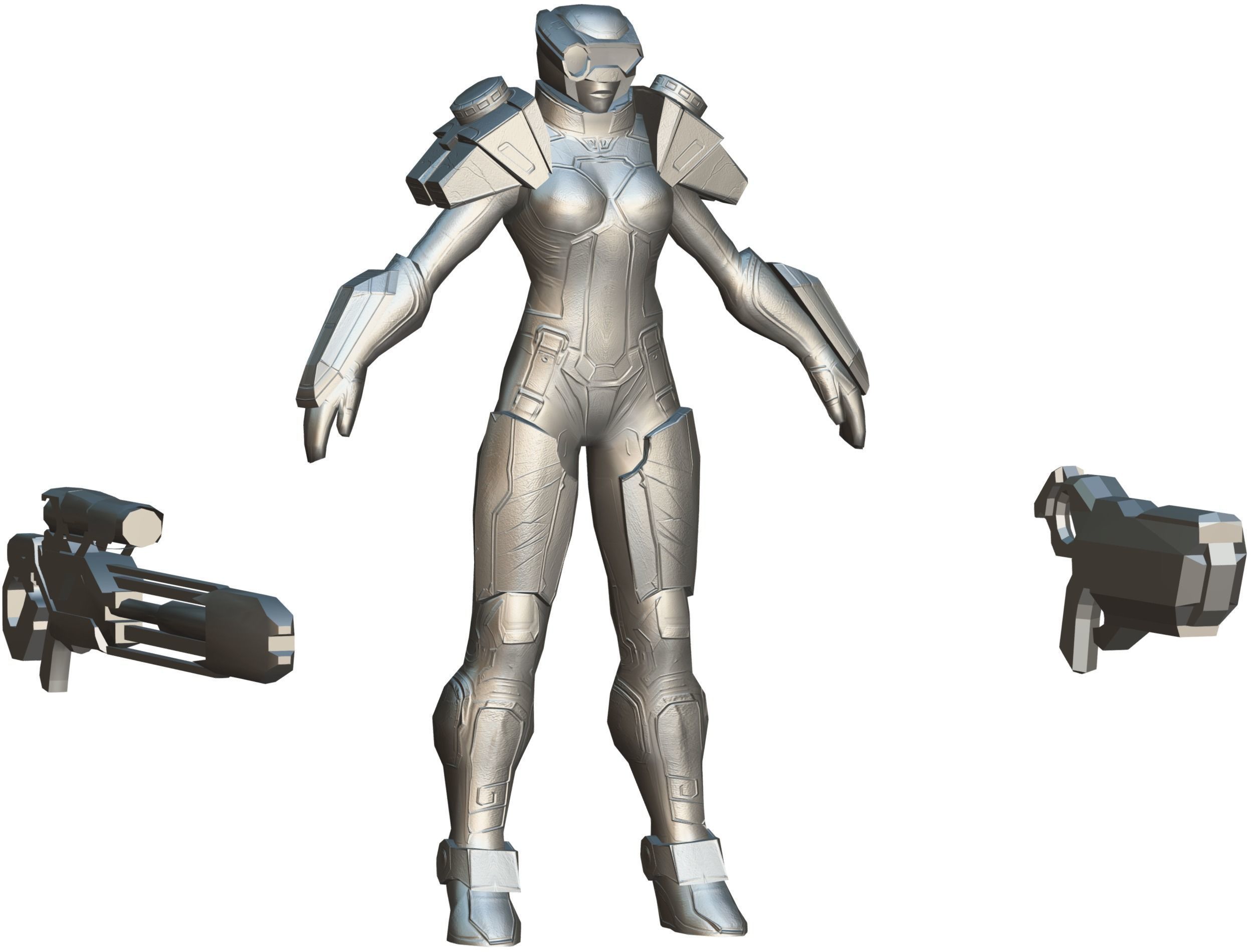 Cartoon Sci-Fi Cyborg Drone Sniper Soldier Low-poly 3D model_62