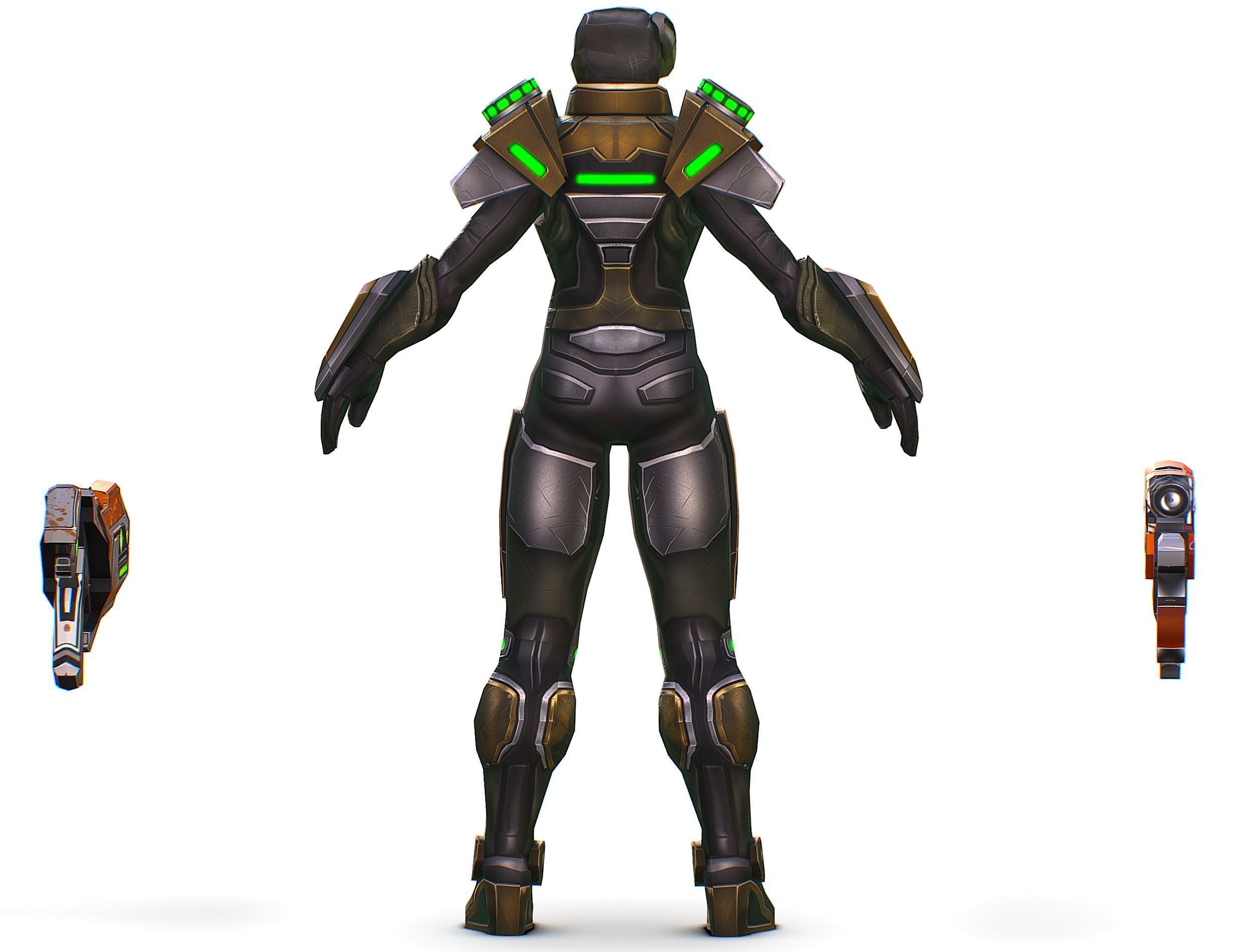 Cartoon Sci-Fi Cyborg Drone Sniper Soldier Low-poly 3D model_8