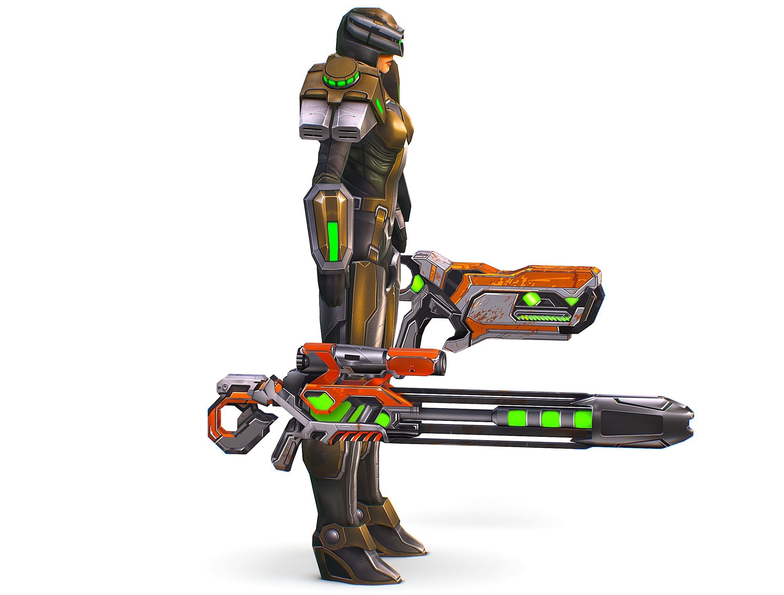 Cartoon Sci-Fi Cyborg Drone Sniper Soldier Low-poly 3D model_3