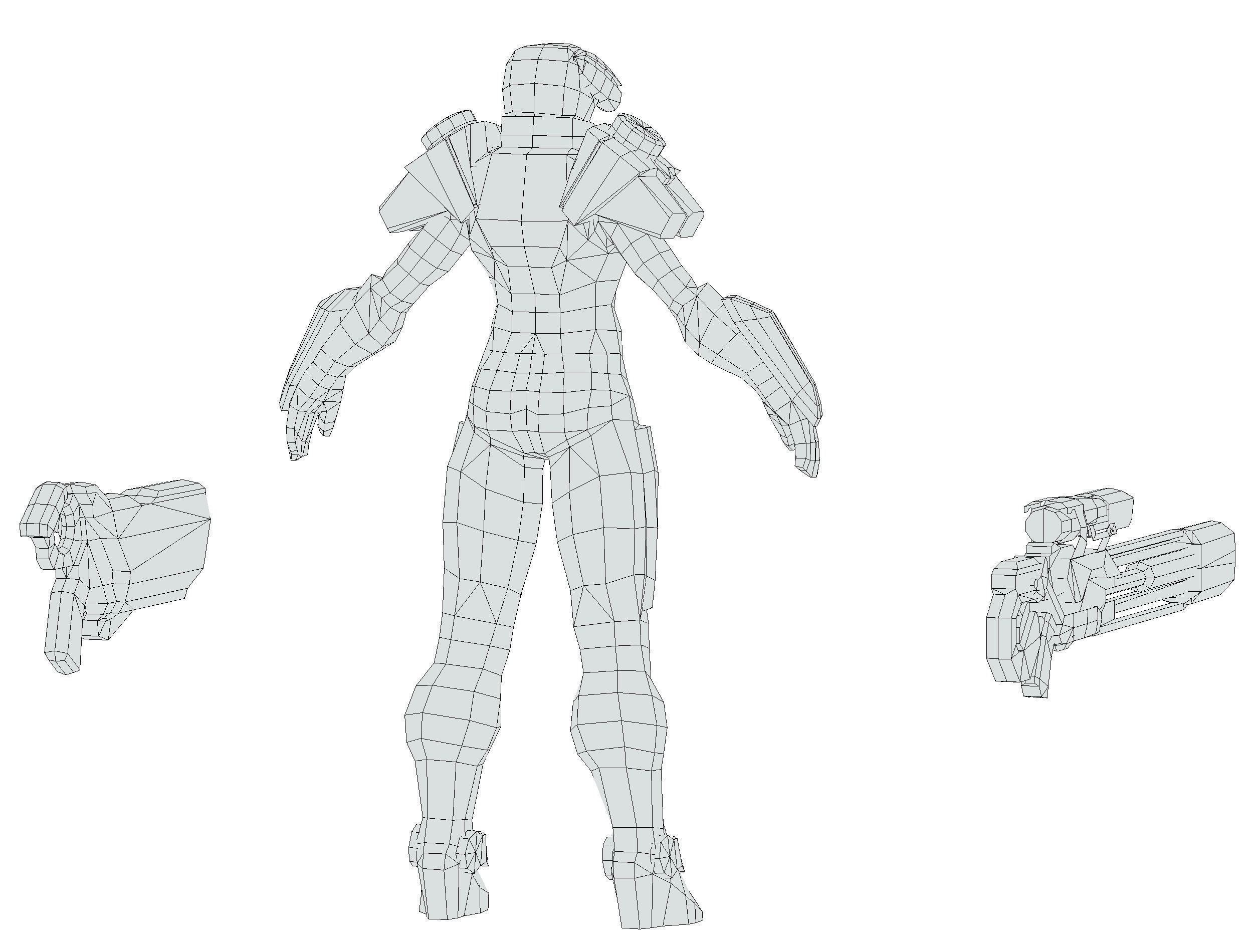 Cartoon Sci-Fi Cyborg Drone Sniper Soldier Low-poly 3D model_67