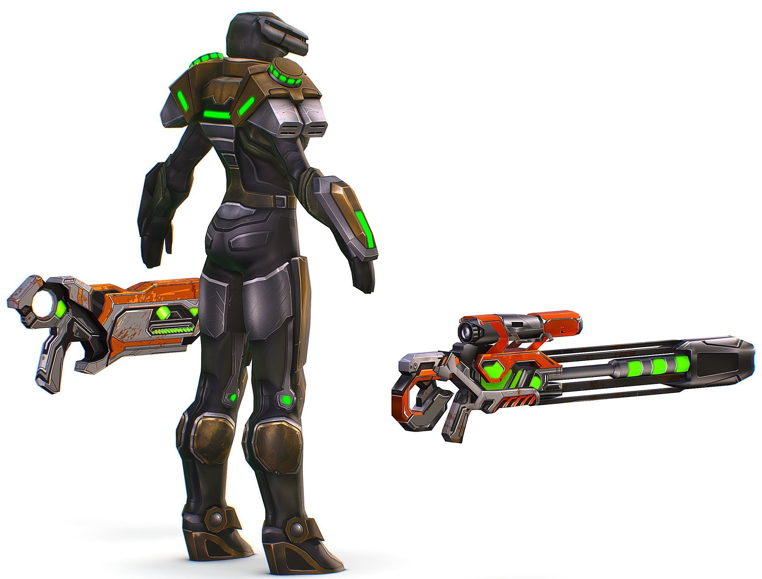 Cartoon Sci-Fi Cyborg Drone Sniper Soldier Low-poly 3D model_6