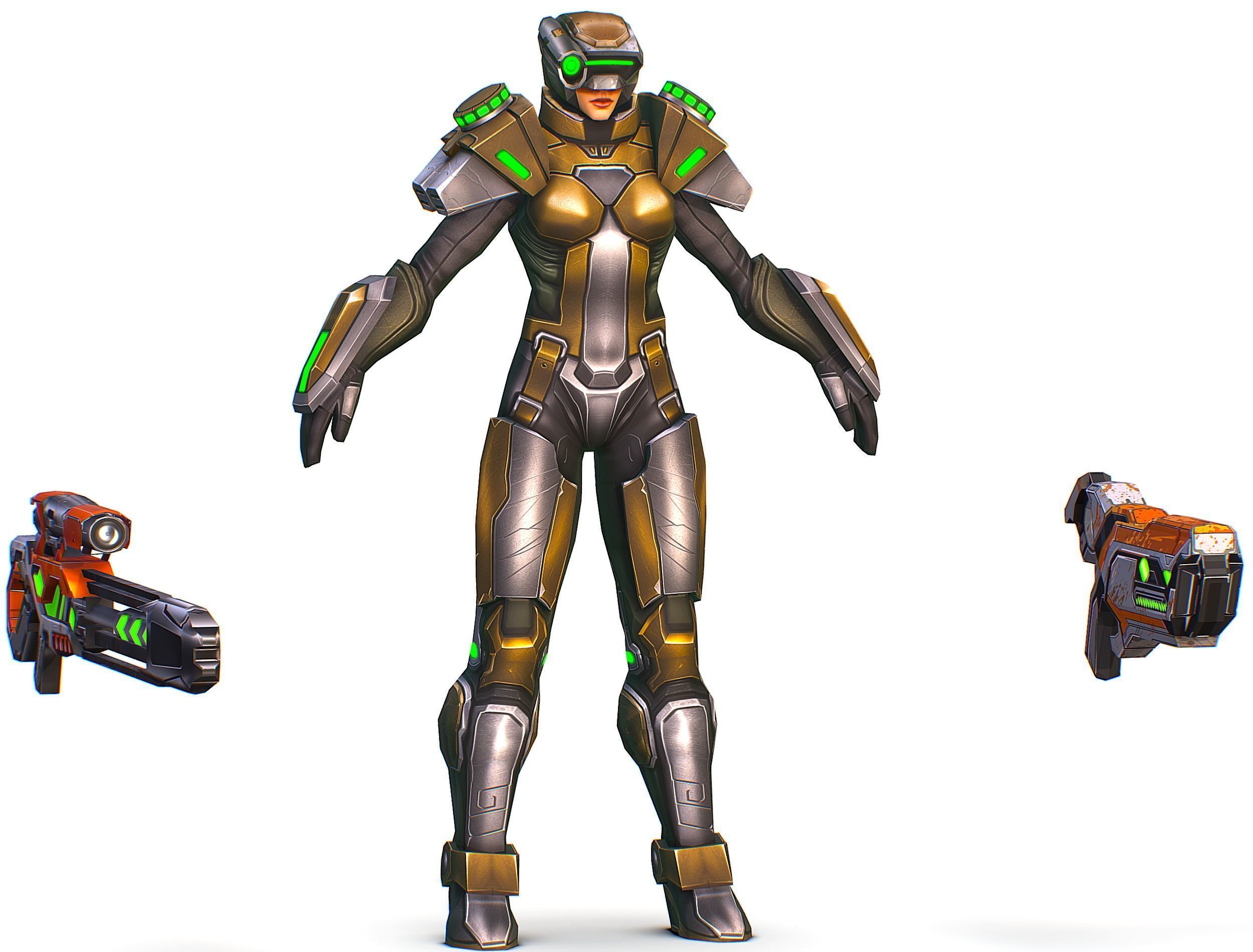 Cartoon Sci-Fi Cyborg Drone Sniper Soldier Low-poly 3D model_17