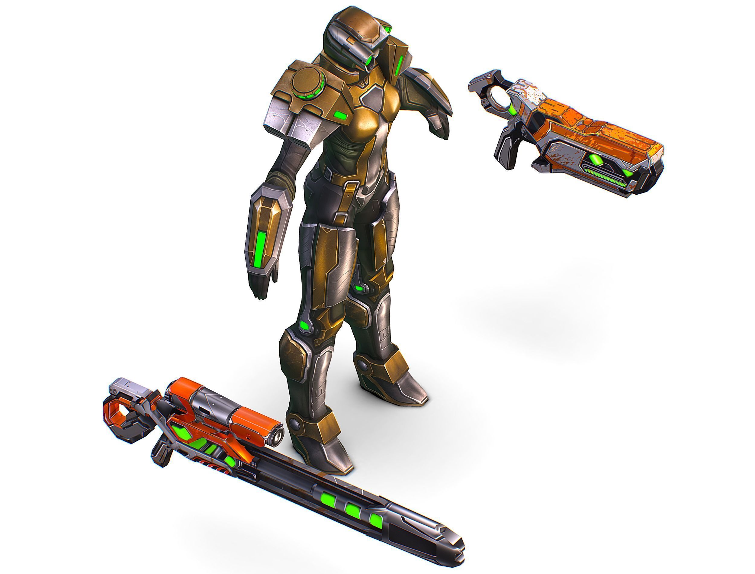 Cartoon Sci-Fi Cyborg Drone Sniper Soldier Low-poly 3D model_19