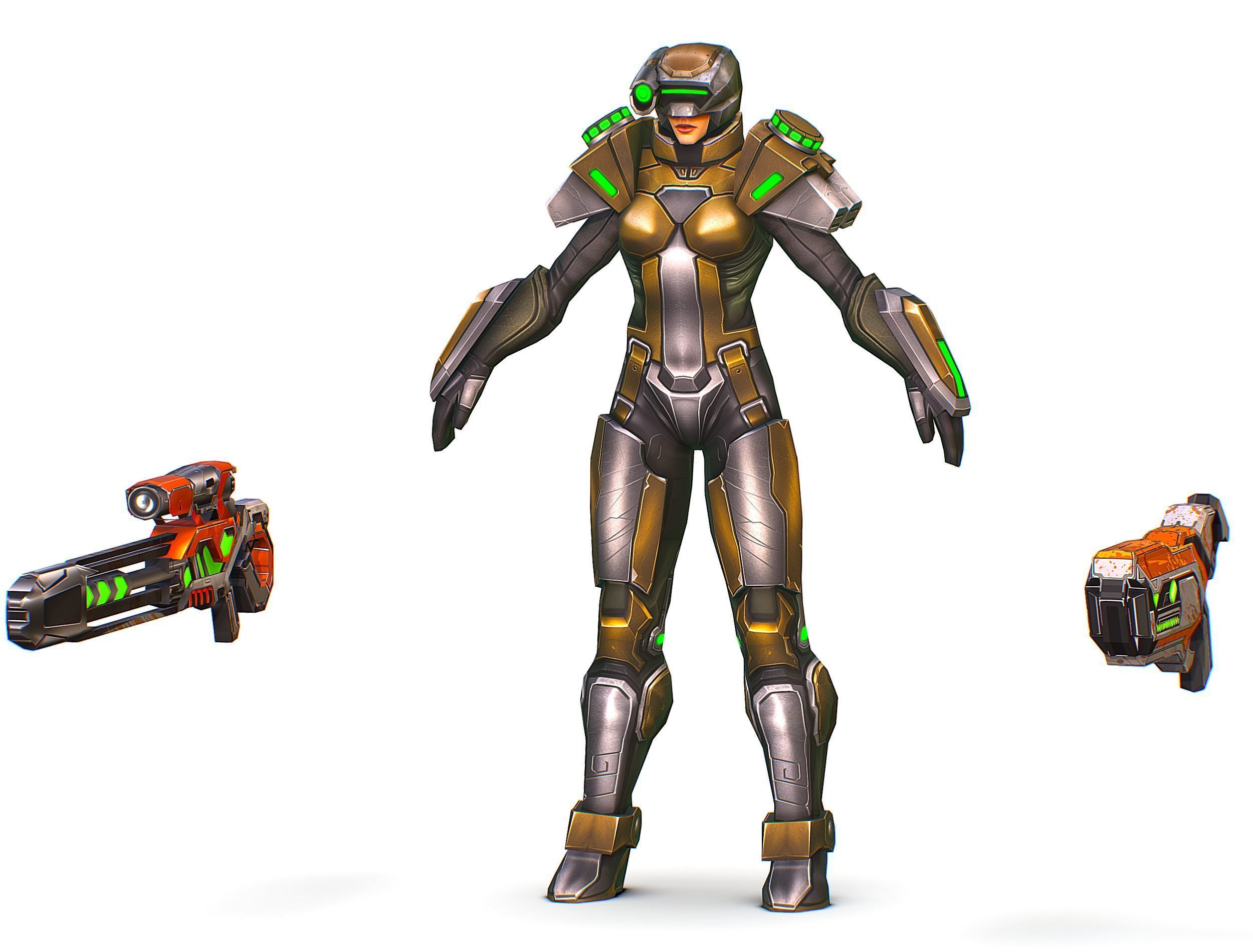 Cartoon Sci-Fi Cyborg Drone Sniper Soldier Low-poly 3D model_15