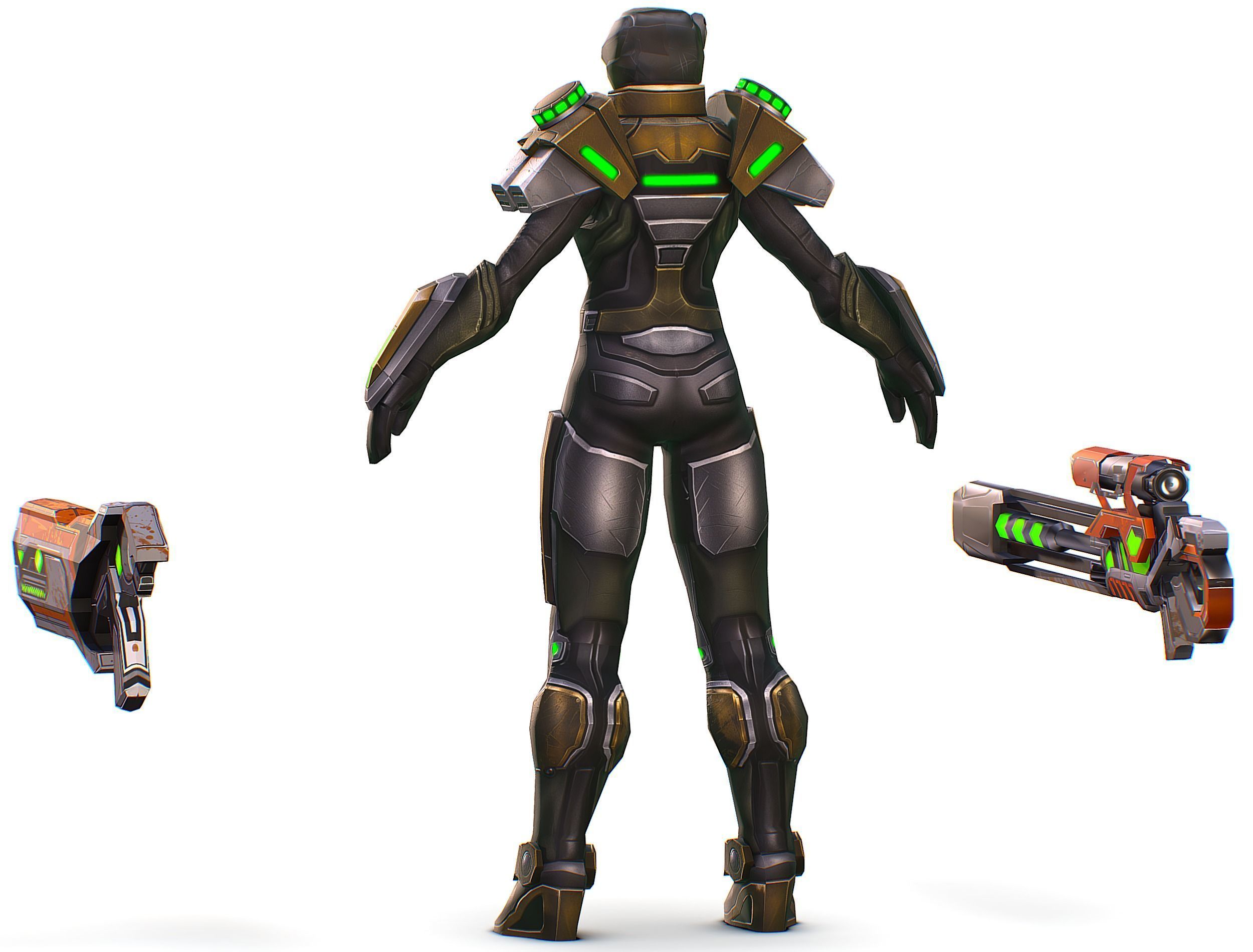 Cartoon Sci-Fi Cyborg Drone Sniper Soldier Low-poly 3D model_9