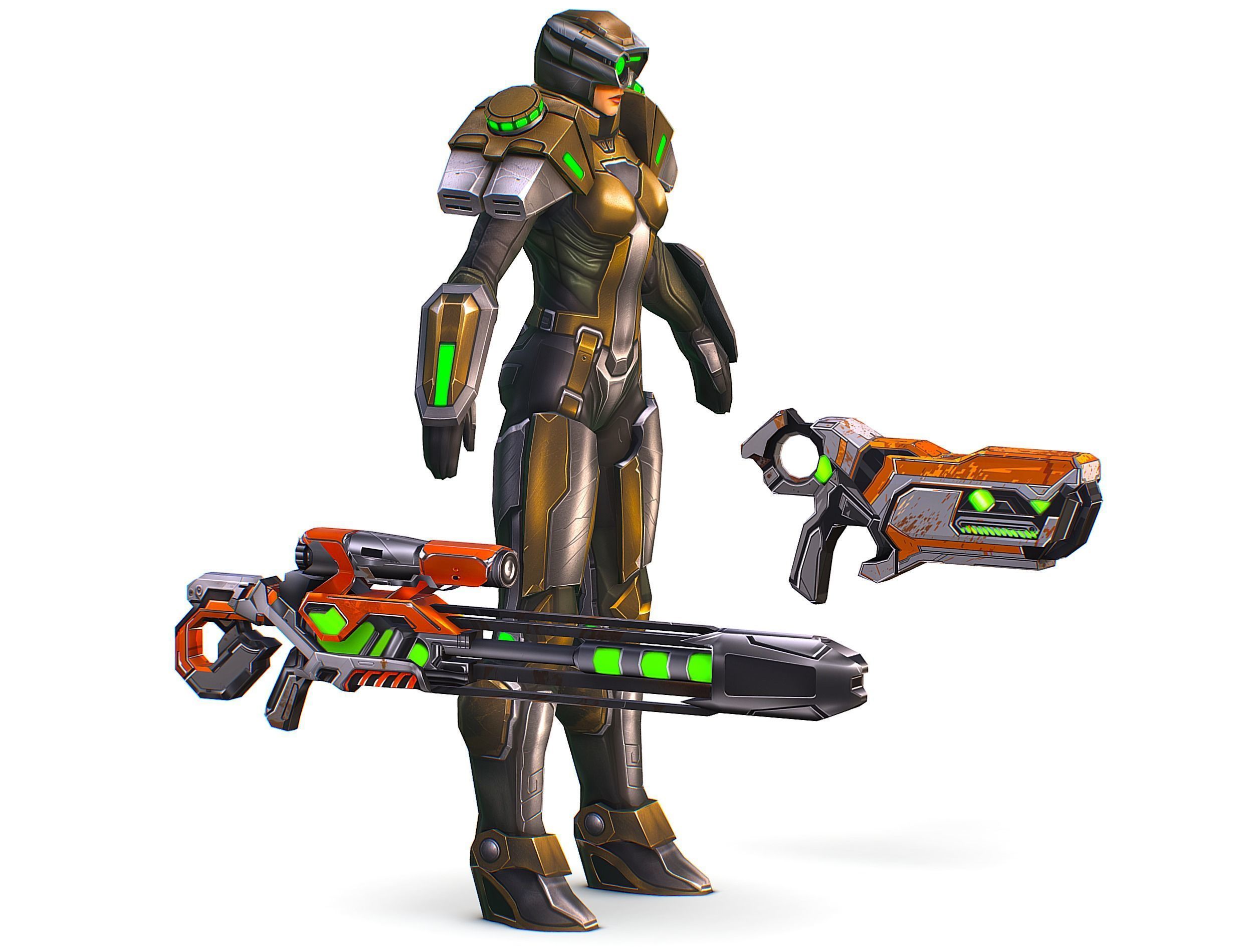 Cartoon Sci-Fi Cyborg Drone Sniper Soldier Low-poly 3D model_2