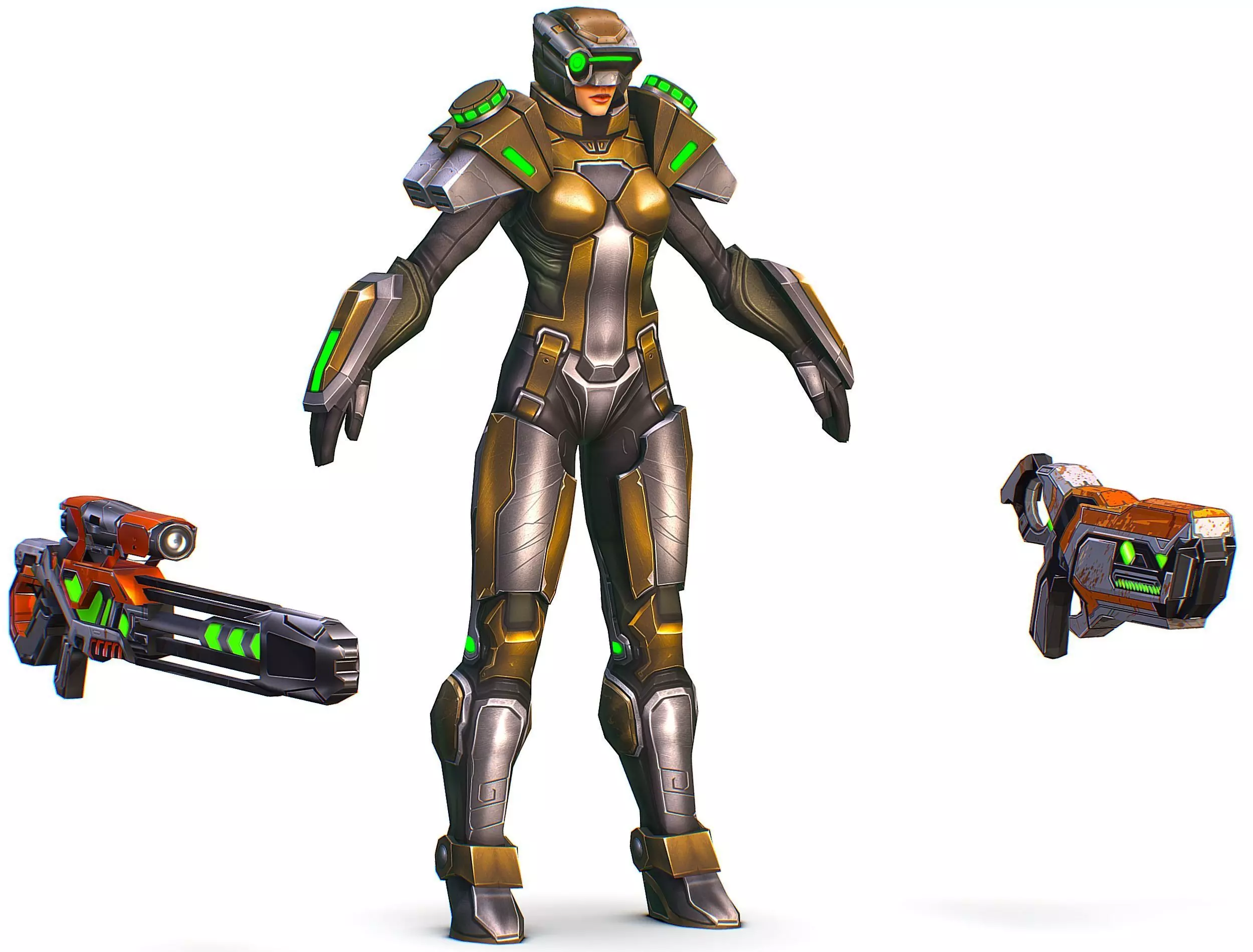 Cartoon Sci-Fi Cyborg Drone Sniper Soldier Low-poly 3D model_0