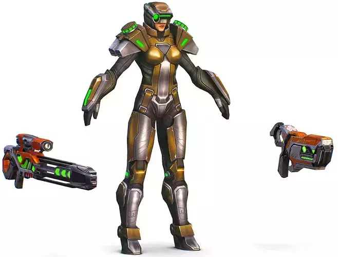 Cartoon Sci-Fi Cyborg Drone Sniper Soldier Low-poly 3D model