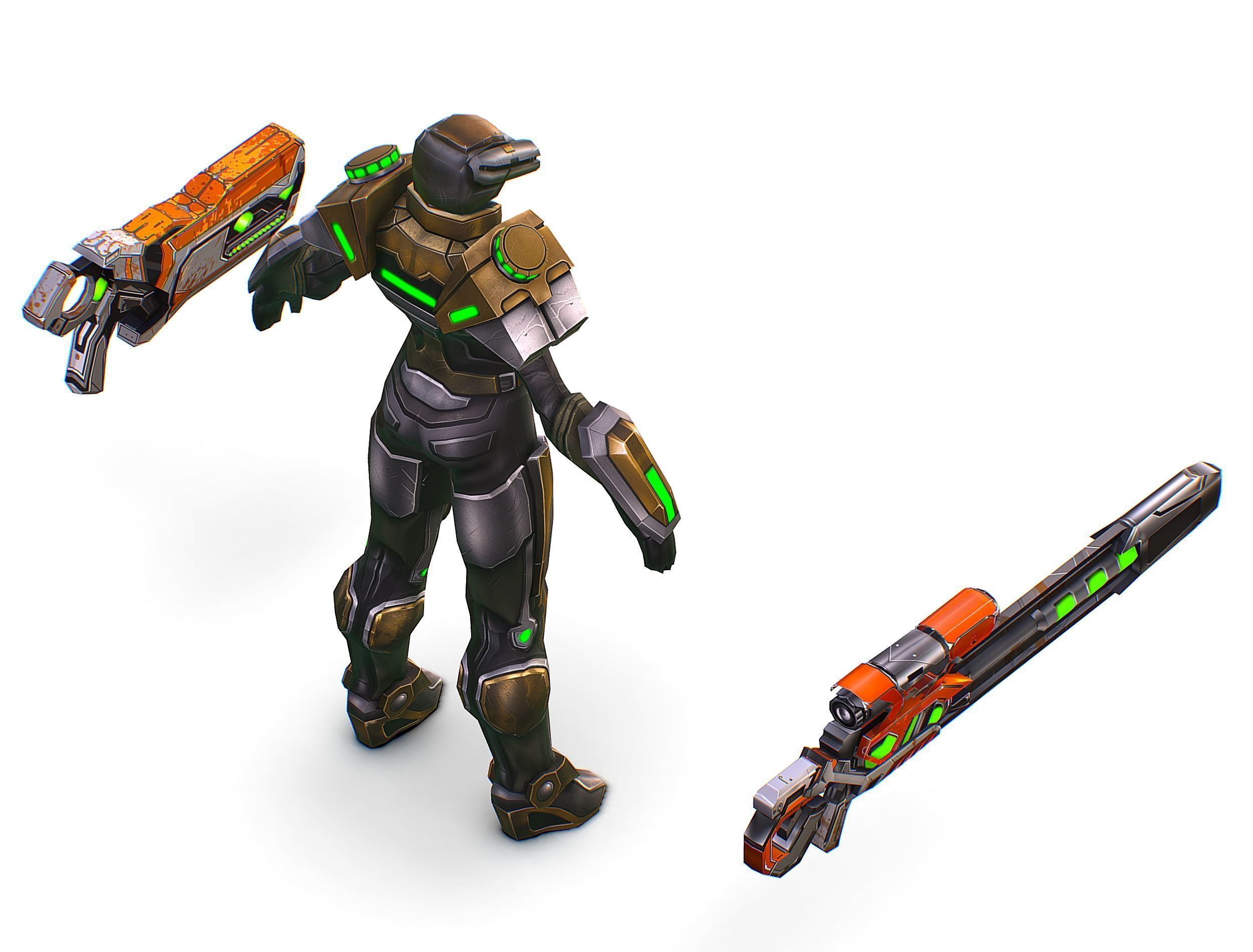 Cartoon Sci-Fi Cyborg Drone Sniper Soldier Low-poly 3D model_20