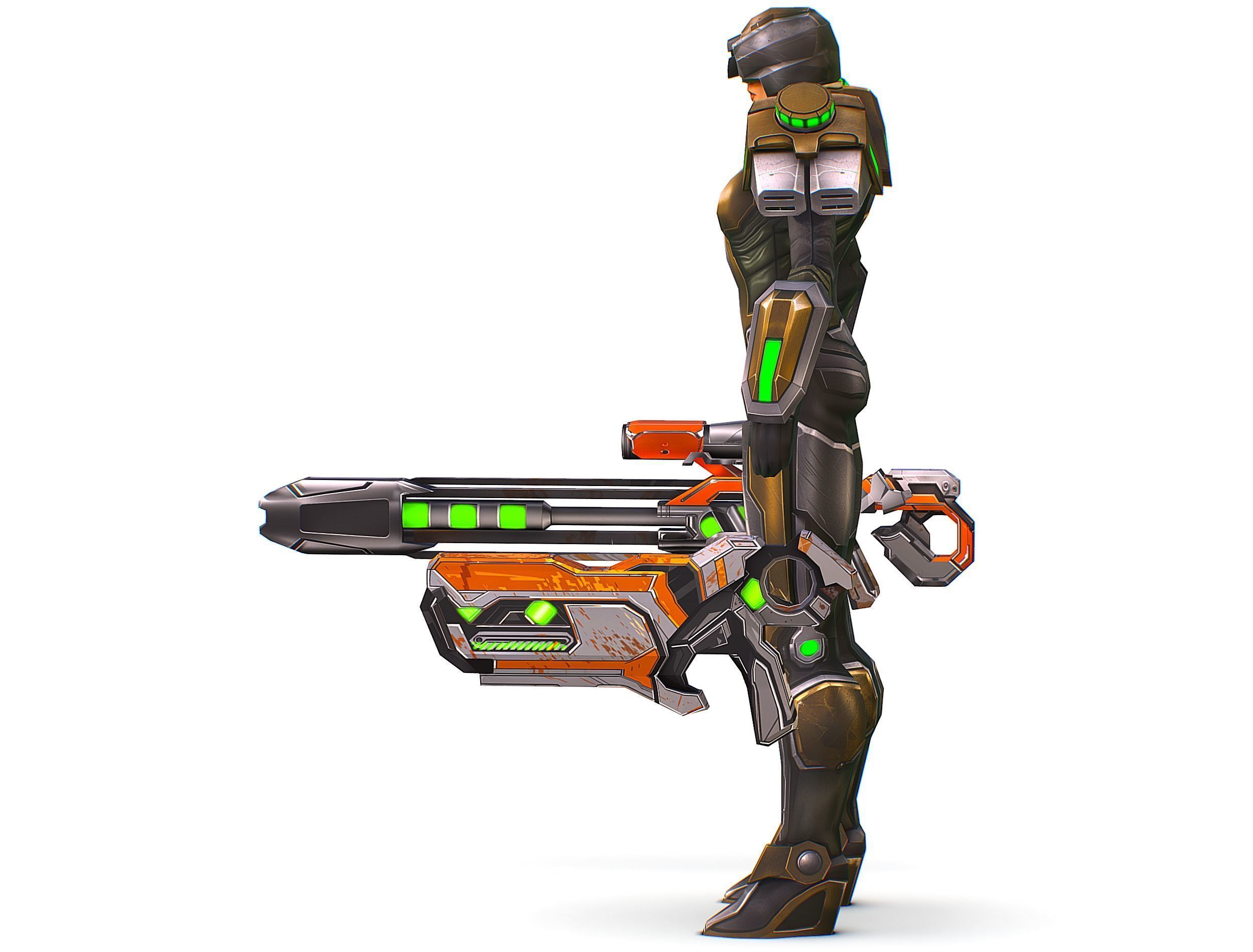 Cartoon Sci-Fi Cyborg Drone Sniper Soldier Low-poly 3D model_12