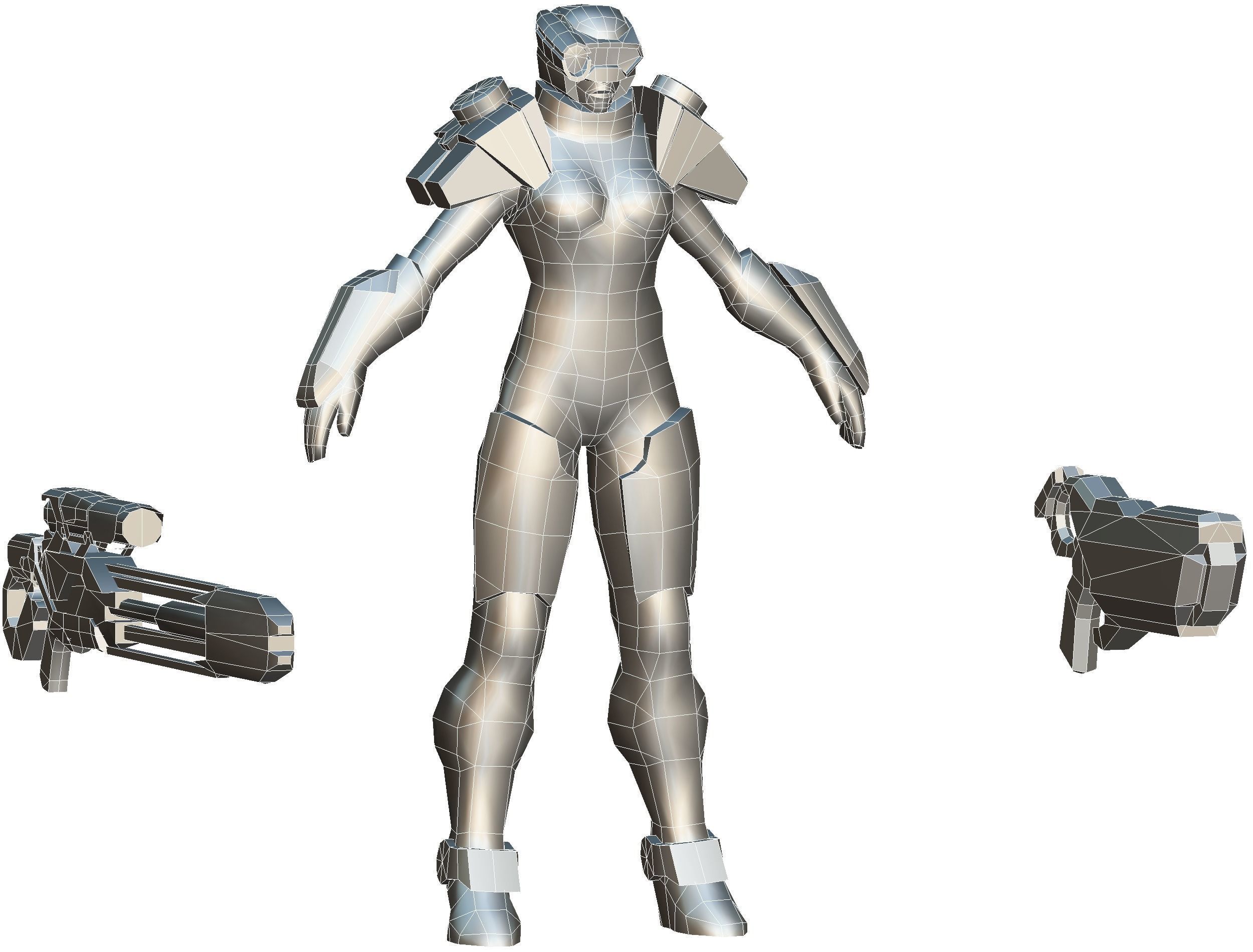 Cartoon Sci-Fi Cyborg Drone Sniper Soldier Low-poly 3D model_61