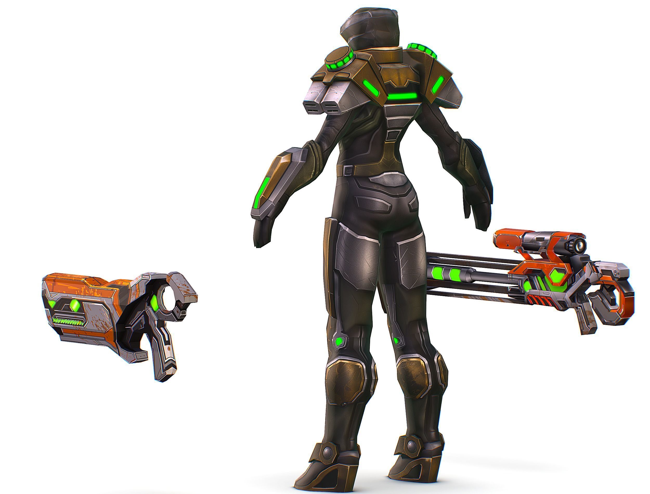 Cartoon Sci-Fi Cyborg Drone Sniper Soldier Low-poly 3D model_10