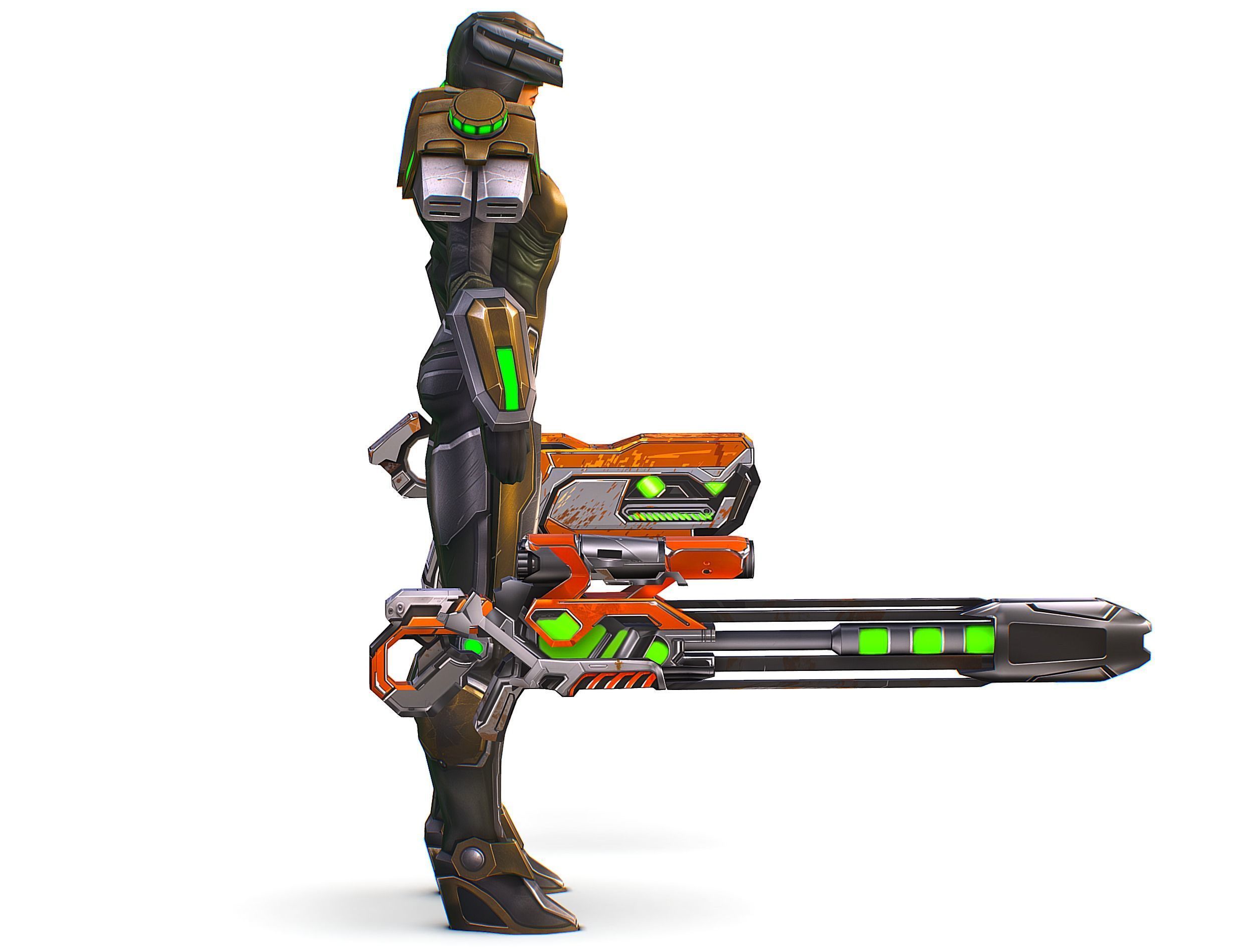 Cartoon Sci-Fi Cyborg Drone Sniper Soldier Low-poly 3D model_4