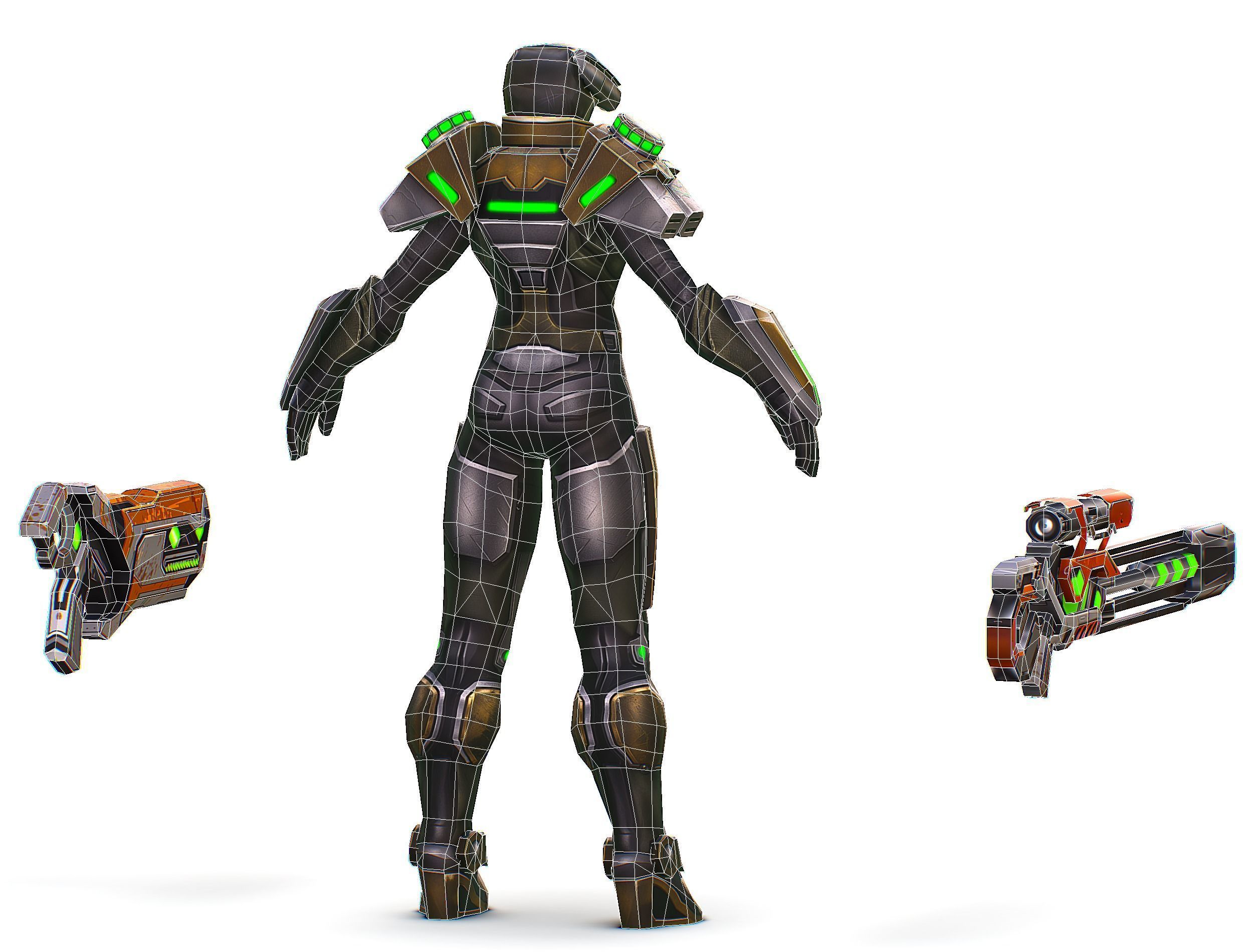 Cartoon Sci-Fi Cyborg Drone Sniper Soldier Low-poly 3D model_64