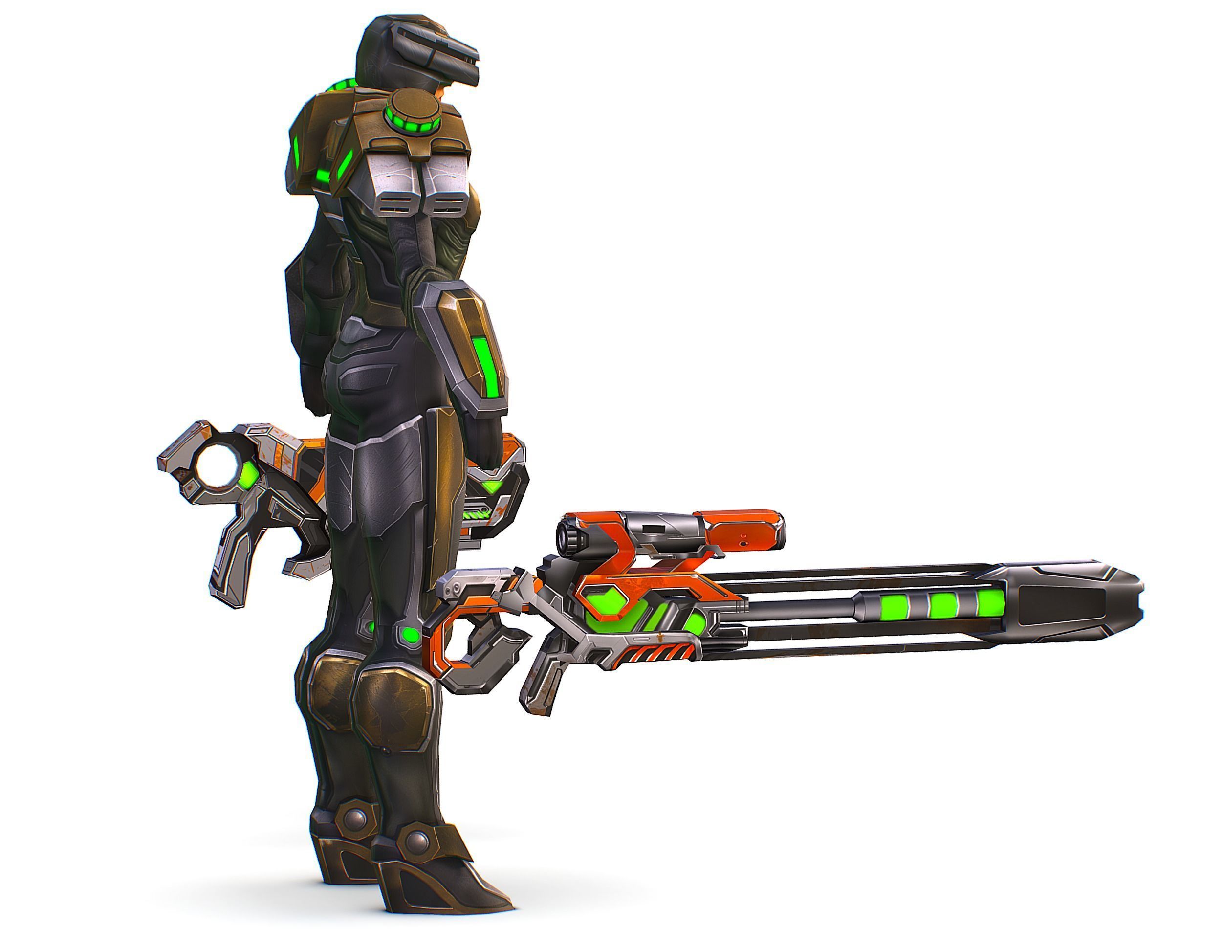 Cartoon Sci-Fi Cyborg Drone Sniper Soldier Low-poly 3D model_5