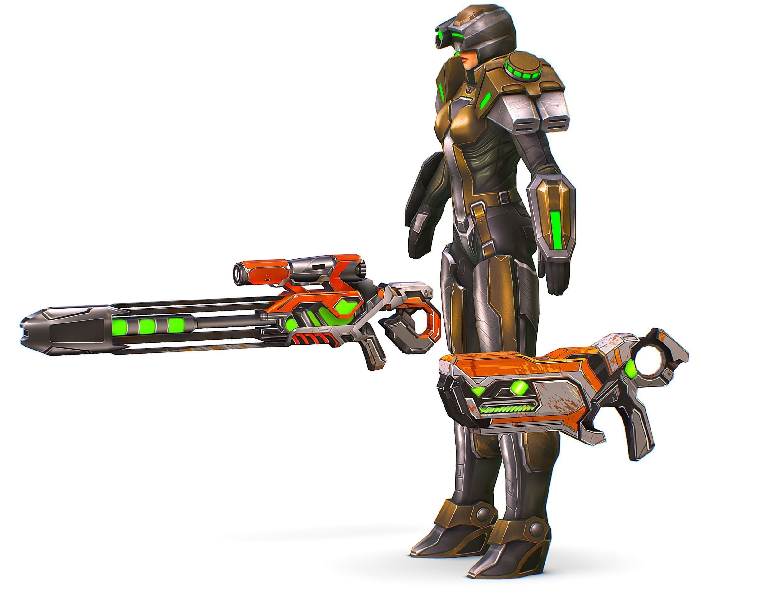 Cartoon Sci-Fi Cyborg Drone Sniper Soldier Low-poly 3D model_13